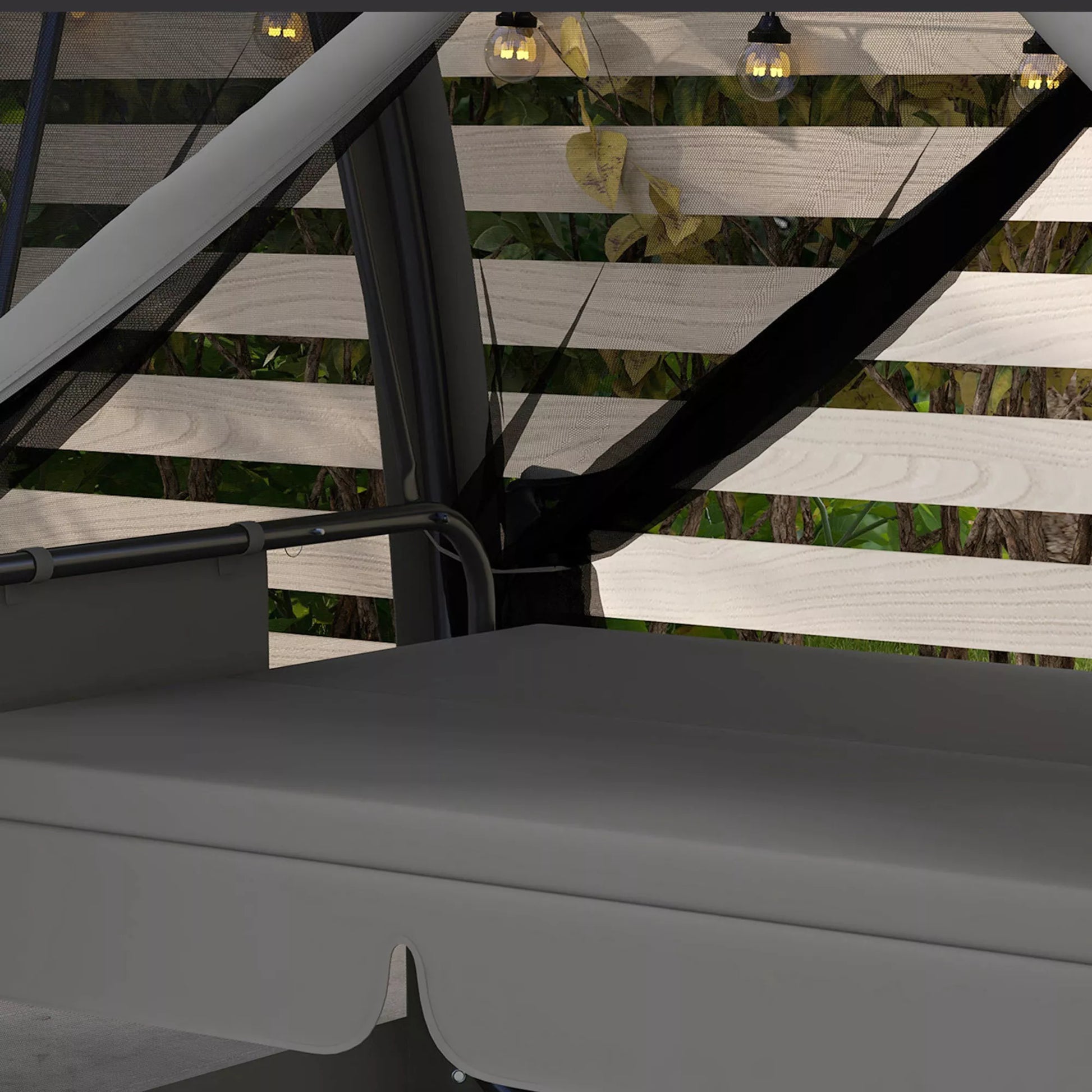 3 vietų terasos sūpynės, verandoje naudojamos sūpynės su lovos funkcija, Holivudo sūpynės su moskitų tinkleliu ir plieniniu rėmu, pilkos spalvos