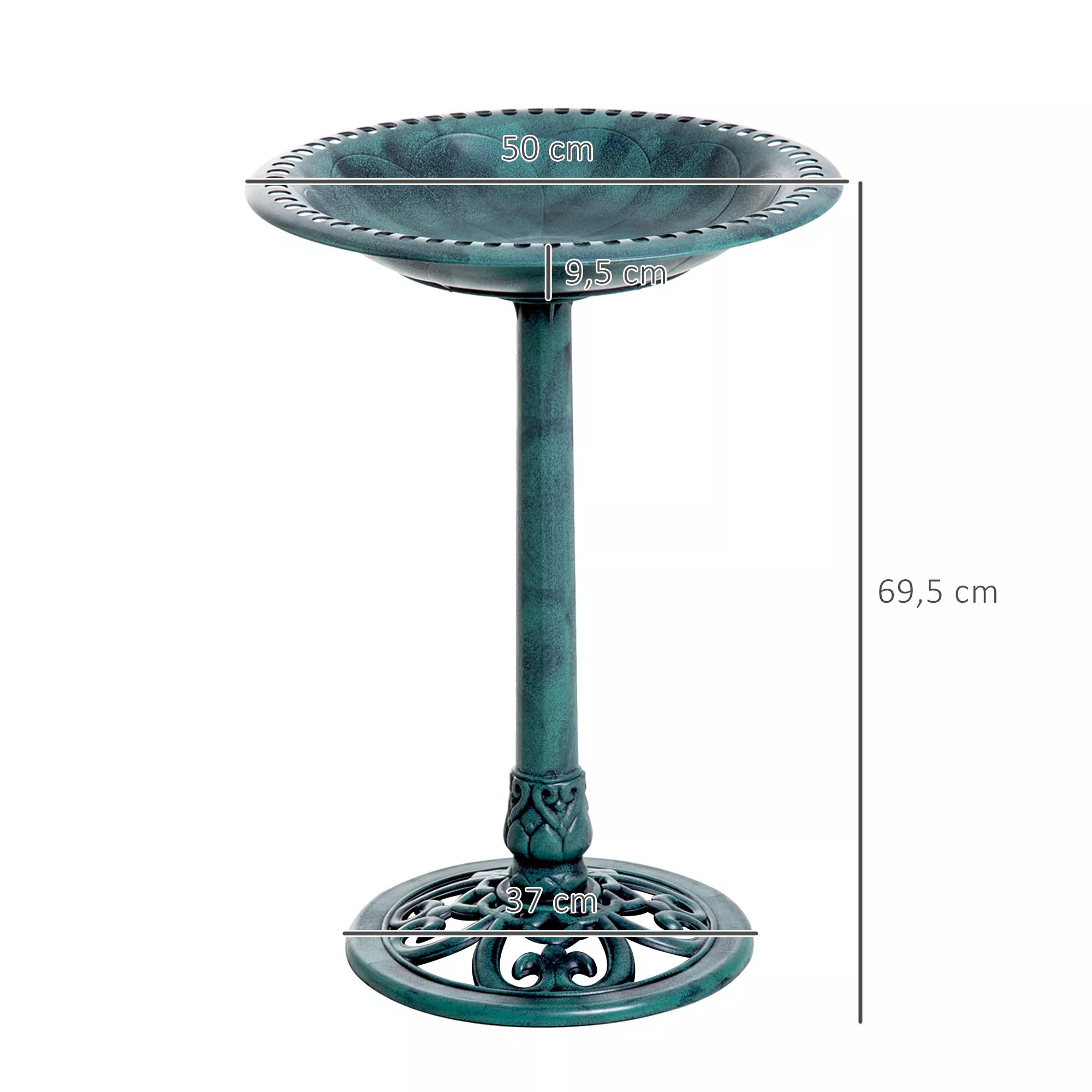 Paukščių girdykla Paukščių vonia Vintage dizainas, Shabby Chic, 50 cm × 50 cm × 69, 5 cm, žalia