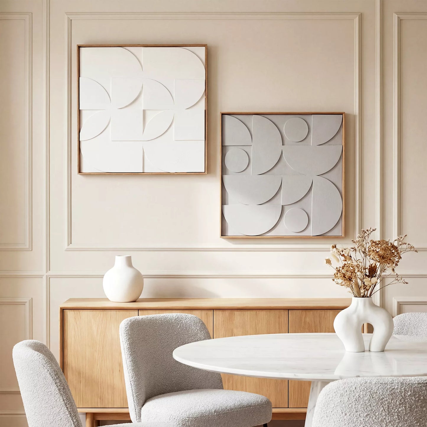 Sienų dekoracija 3D, 2 vnt. rinkinys, geometrinė sienų dekoracija, moderni sienų dekoracija, skirta svetainei, prieškambariui, 80 x 3,5 x 80 cm, balta