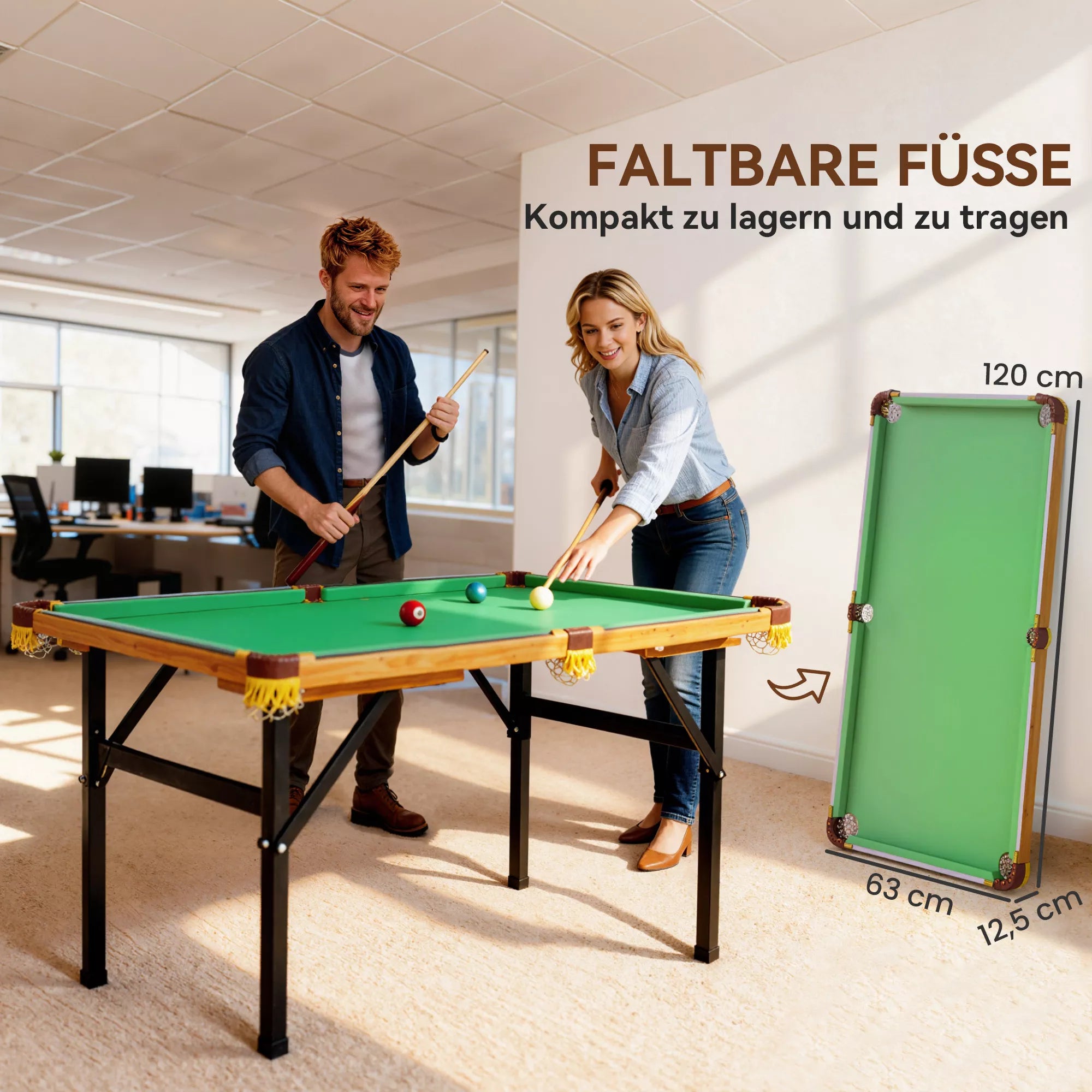 Sulankstomas biliardo stalas, 120 cm, žalias