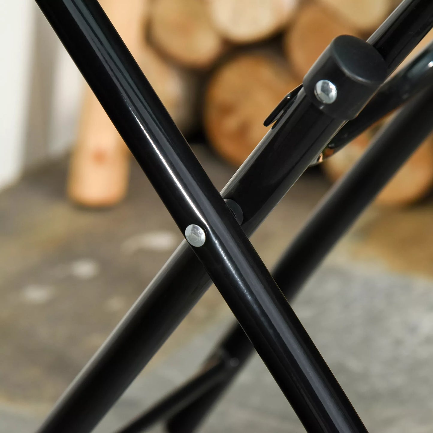 Apvalus sulankstomas juodas metalinis bistro staliukas su stiklo plokšte Ø45 cm