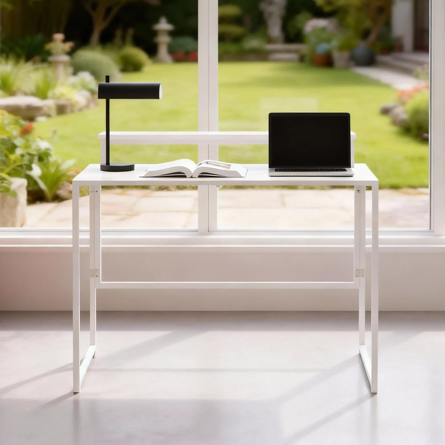 Sulankstomas rašomasis stalas, kompiuterio stalas su monitoriaus laikikliu darbo kambariui, plienas, mdf, 100x48x87,5 cm