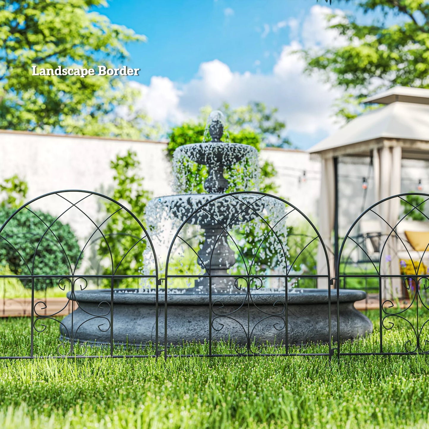 Juoda dekoratyvinė plieninė tvora, 300 cm x 70 cm, tvorių elementų rinkinys