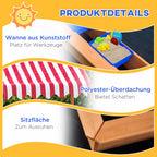 Smėlio dėžės detalių infografika: plastikinė vonelė, danga, sėdynė