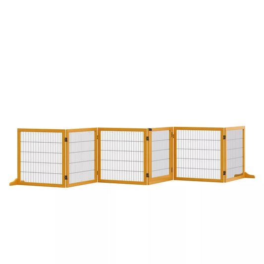 Atskiros grotelės šunims, sulankstomos, 432 x 36 x 70 cm, pušies mediena, geltonos spalvos