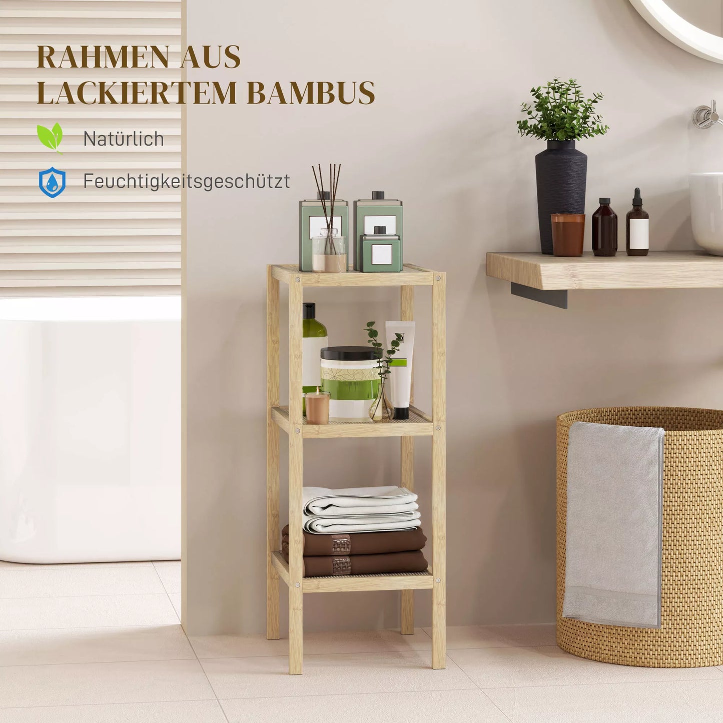 Vonios lentyna, 3 pakopų, drėgmei atspari, bambukinė, 33 x 31 x 78 cm