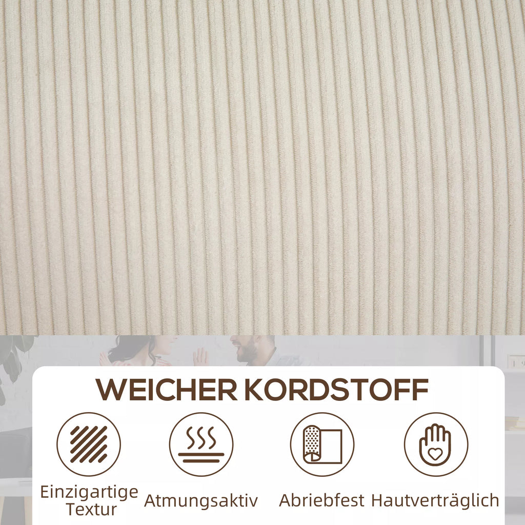 3 vietų sofa su velveto apmušalu, svetainės sofa su spyruokliniu pagrindu, iki 400 kg, 227 x 84 x 87 cm, kreminė balta