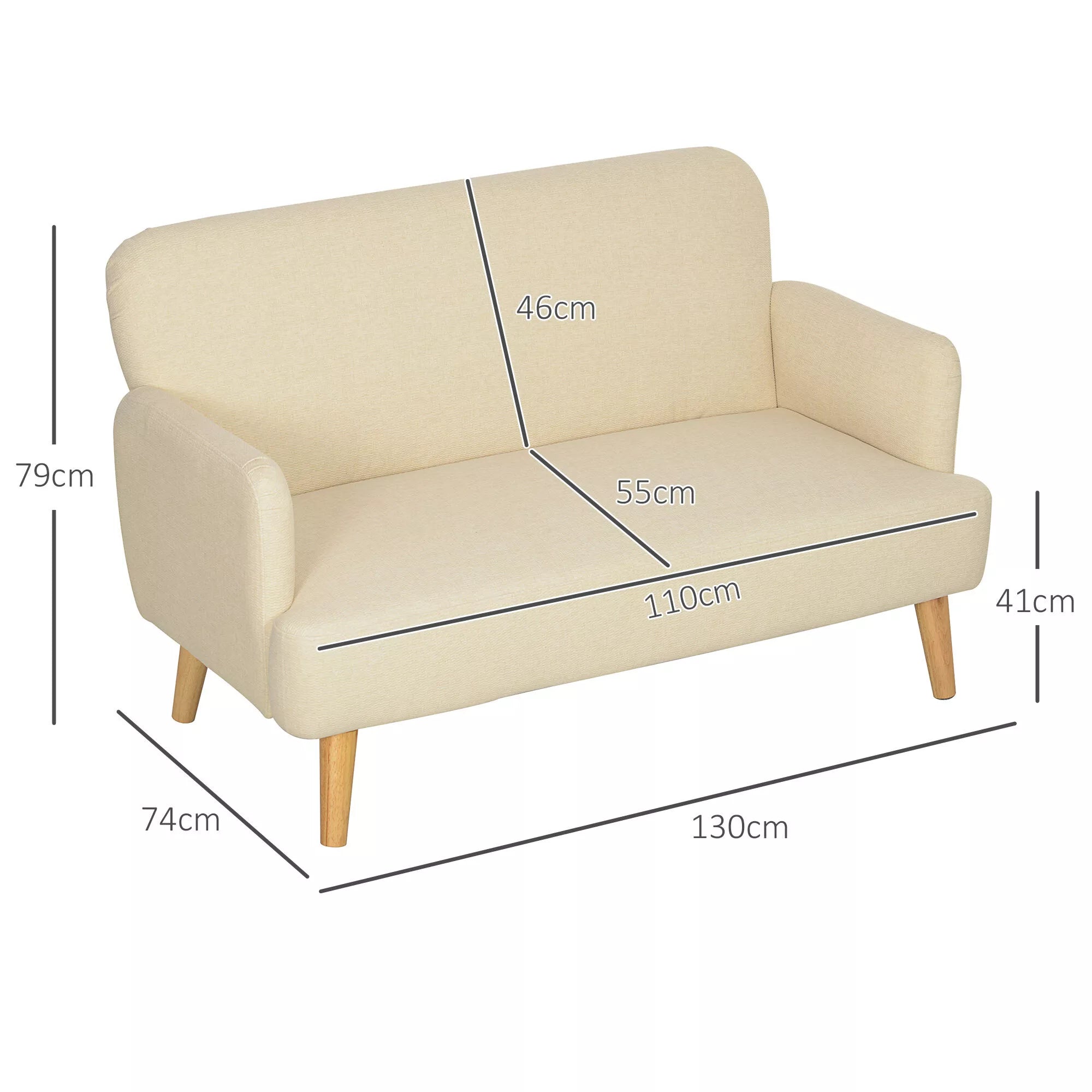 Dvivietė sofa, kompaktiška, odai draugiškas apmušalas, iki 240 kg, 130x74x79 cm, kreminė balta