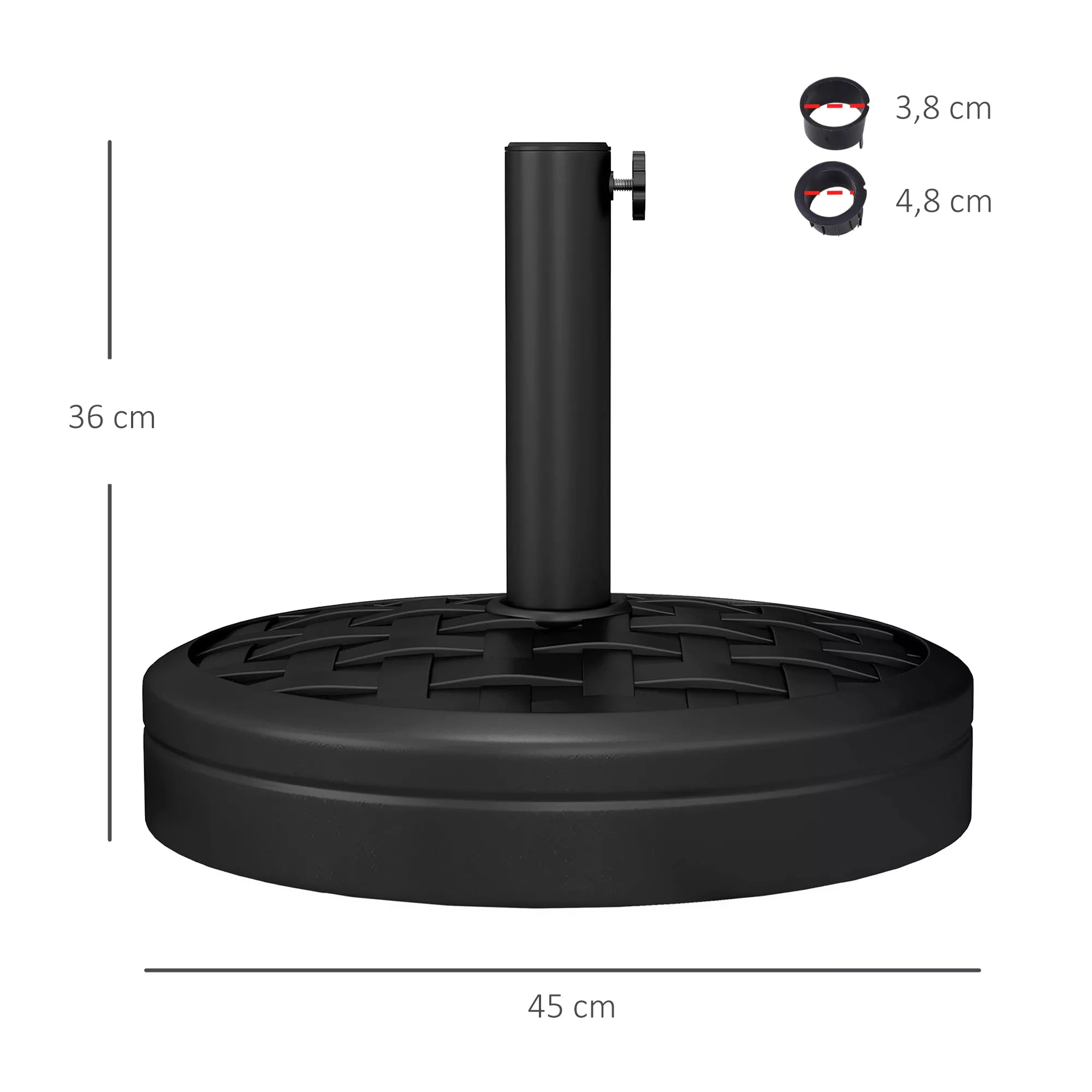 Betoninis skėčio stovas 18 kg Skėčio stovas, apvalus Skėčio laikiklis 32/38/48 mm Juodas