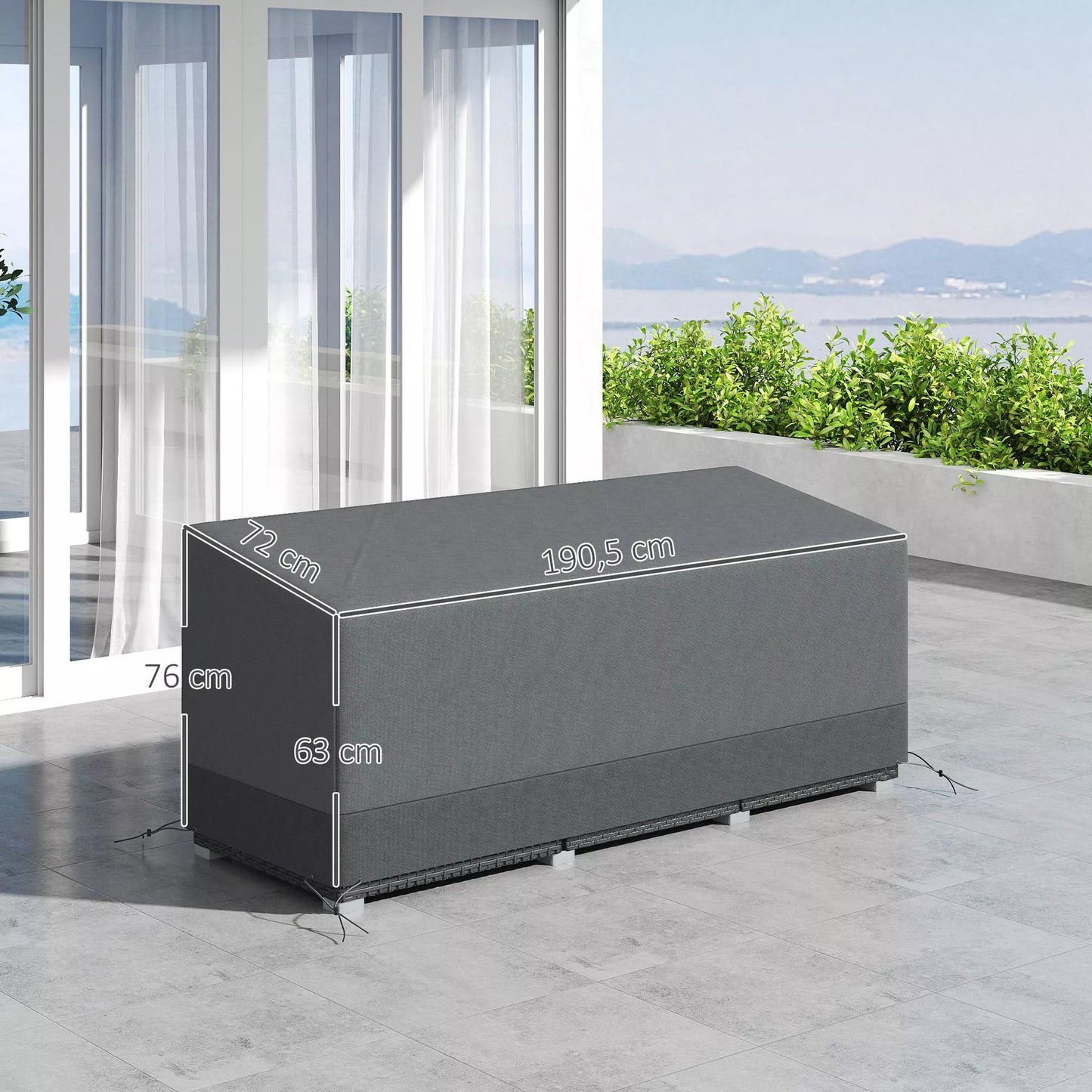 Sodų baldų apsauginis dangtis, atsparus žiemai, vandeniui, UV spinduliams, 600D Oxford audinys, 190,5 x 72 x 76 cm, šviesiai pilkos spalvos