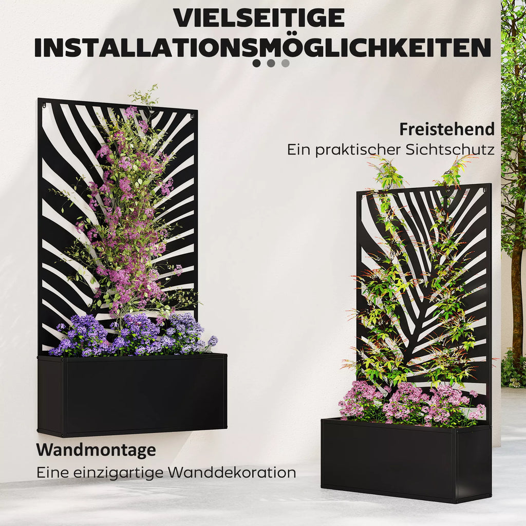 Metalinė pakelta lysvė su sienele, metalinis vazonas su grotelėmis, plienas, 61x23x113 cm, juoda