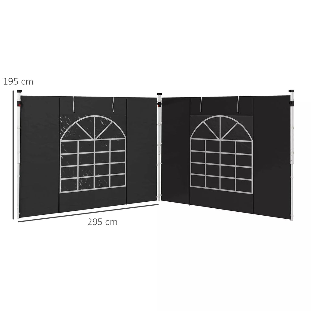 Šoninės sienos 3 x 3/ 3 x 6 m paviljonui, šoninės tentinės su langais, durimis, atsarginės sienos šventiniam palapinei, Oxford audinys, juodos spalvos