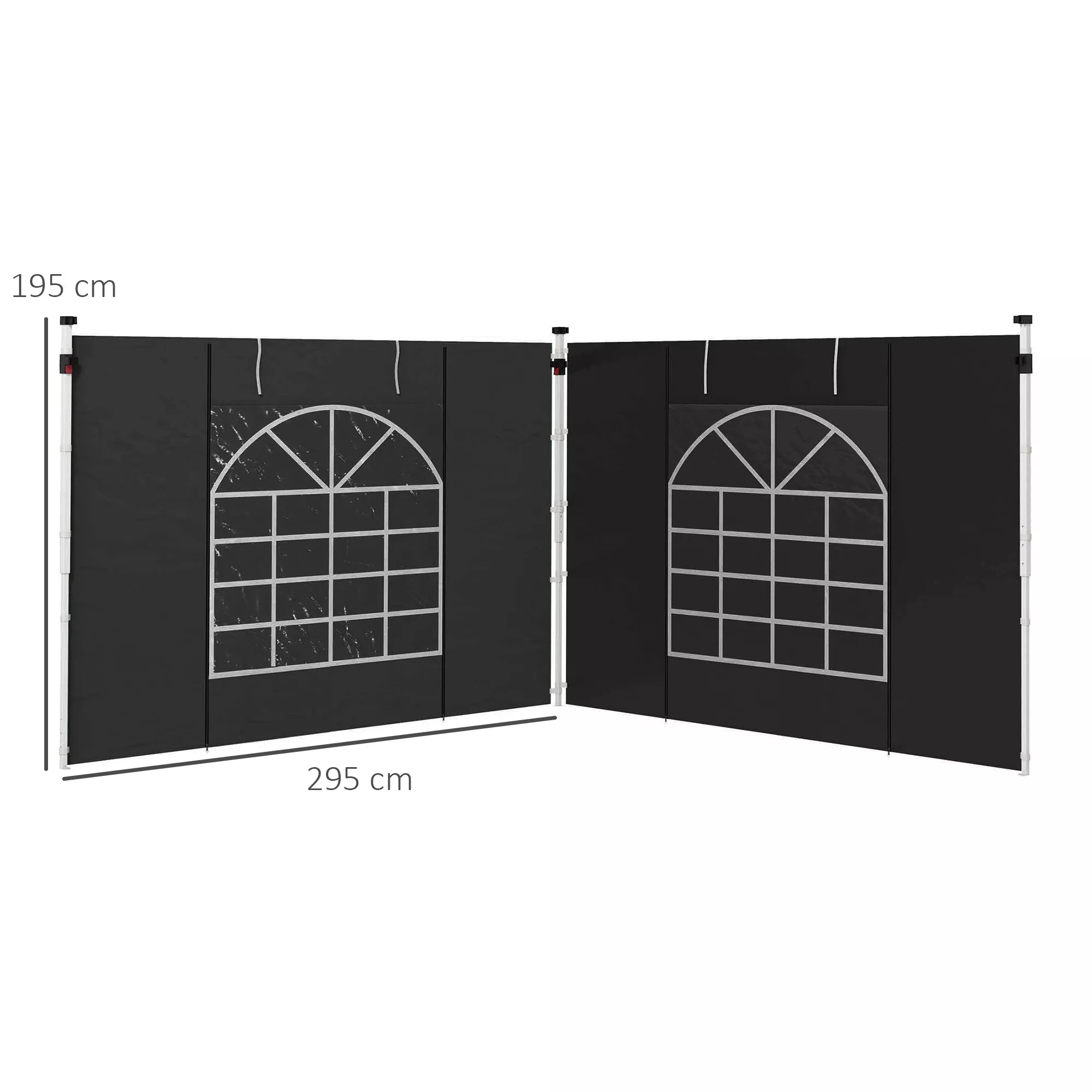 Šoninės sienos 3 x 3/ 3 x 6 m paviljonui, šoninės tentinės su langais, durimis, atsarginės sienos šventiniam palapinei, Oxford audinys, juodos spalvos