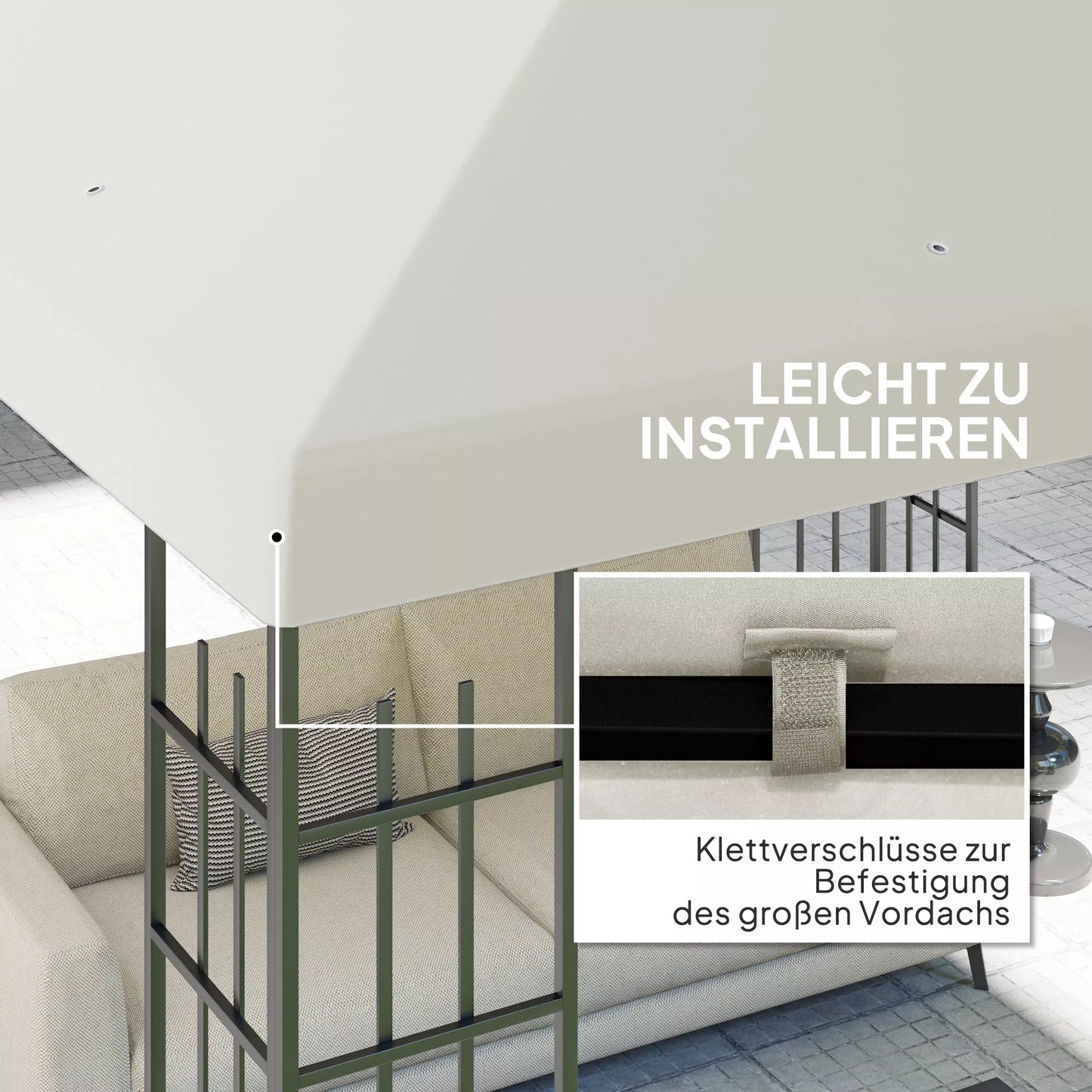 3 x 3 m pakaitinė danga paviljonui, sodo paviljonui, su vandens nutekėjimo angomis, UPF30+, šviesiai pilka