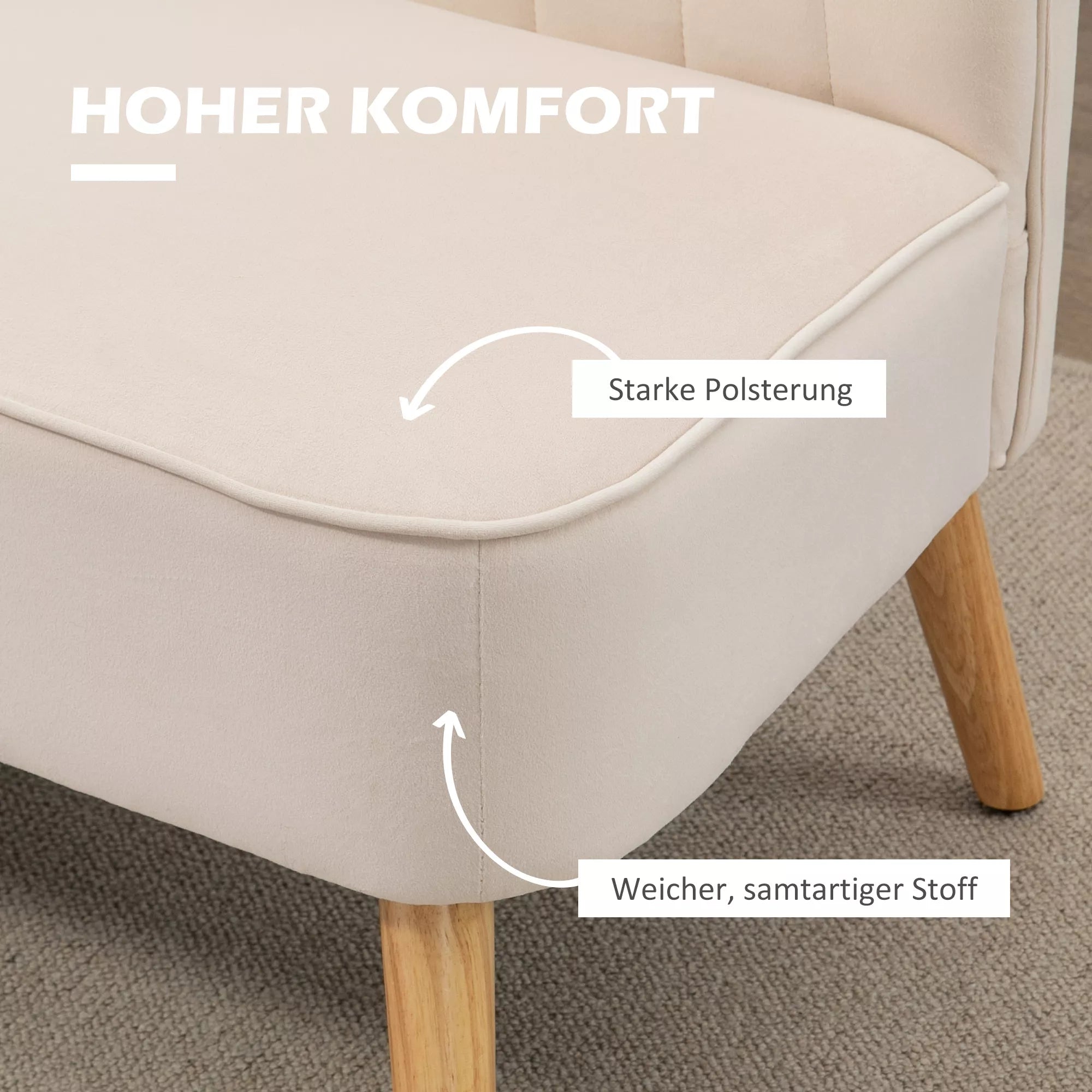 Sofa retro dizaino, 2 vietų sofa, medinės kojelės, 117 cm x 56,5 cm x 77 cm, kreminės baltos spalvos