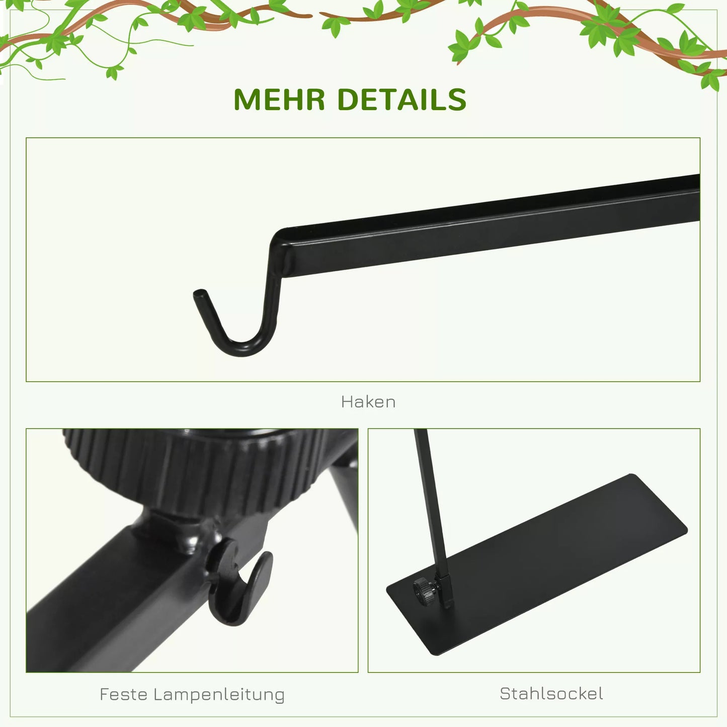 Šildymo lempos stovas terariumams, reguliuojamo aukščio, 40x15x95cm, Juodas