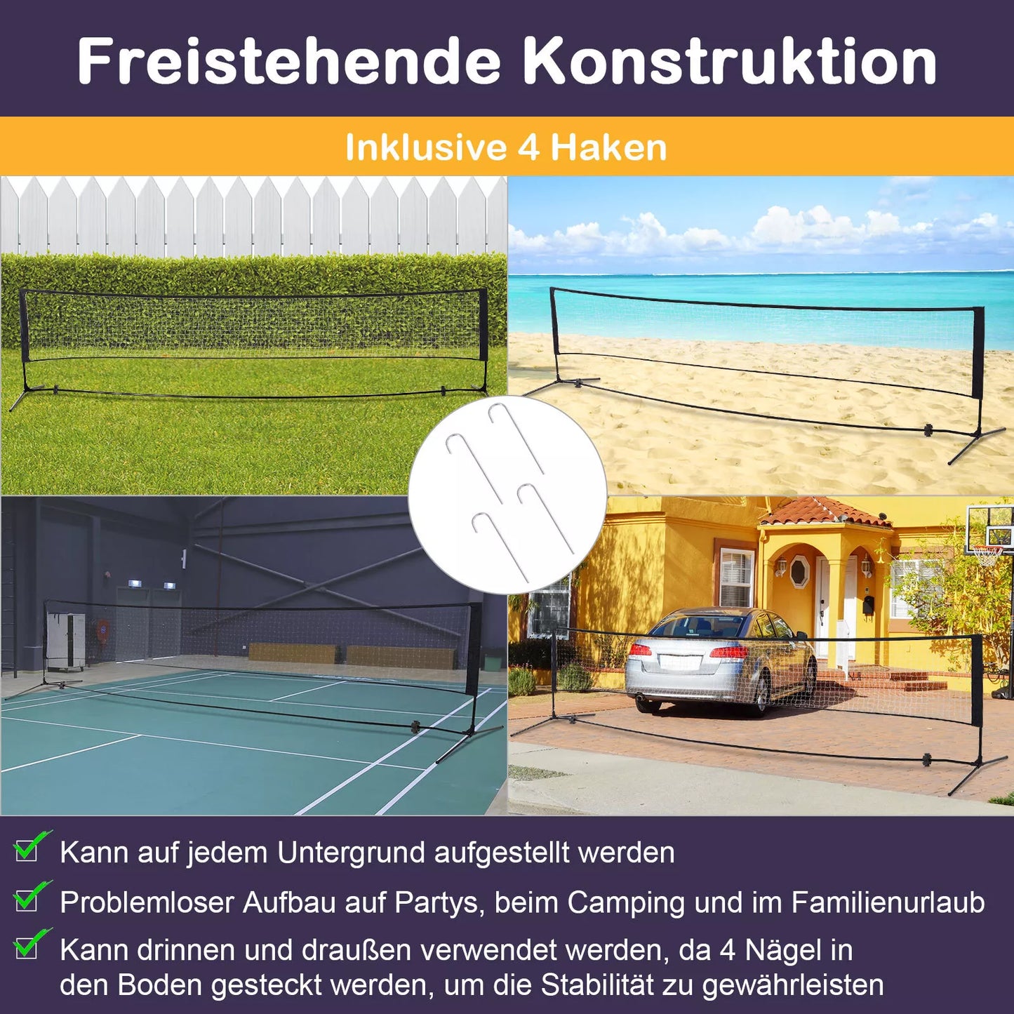 Sulankstomas badmintono tinklas 94/158cm, tinklinio tinklas su transportavimo krepšiu, 2 pakopų reguliuojamo aukščio teniso tinklas, nešiojamas rinkinys tenisui, badmintono tinklas sodui, parkui, lauke
