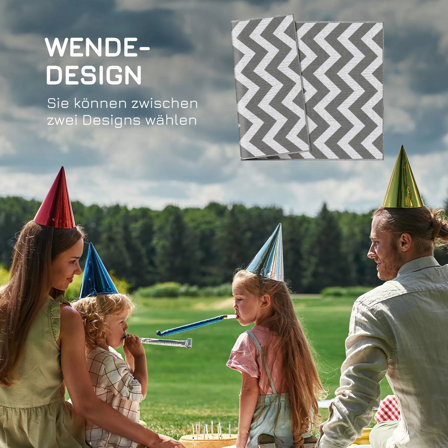 Lauko kilimas, atsparus vandeniui, dvipusis dizainas, aukštos kokybės plastiko pluoštas, šviesiai pilkas+baltas, 121 x 182 cm