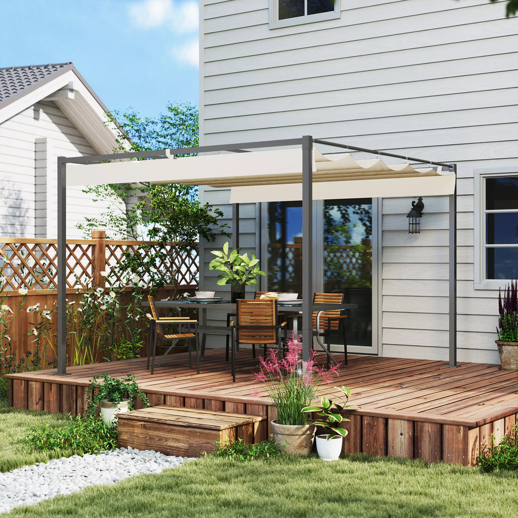 3 x 3 m sodo pergola su ištraukiamu stogu, pavėsine, baldakimu šešėliui, UPF30+, smėlio spalvos