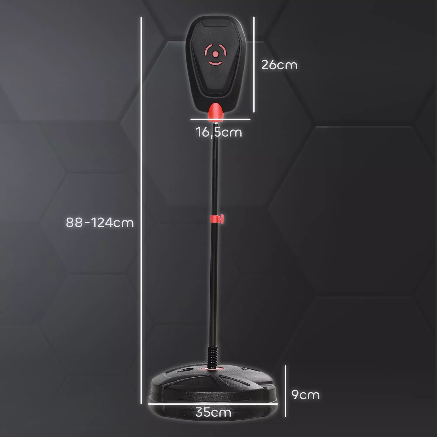 Pastatomas bokso maišų rinkinys vaikams, reguliuojamas aukštis, su bokso pirštinėmis, užpildoma bazė, Ø34 x 88-124H cm, Juodas