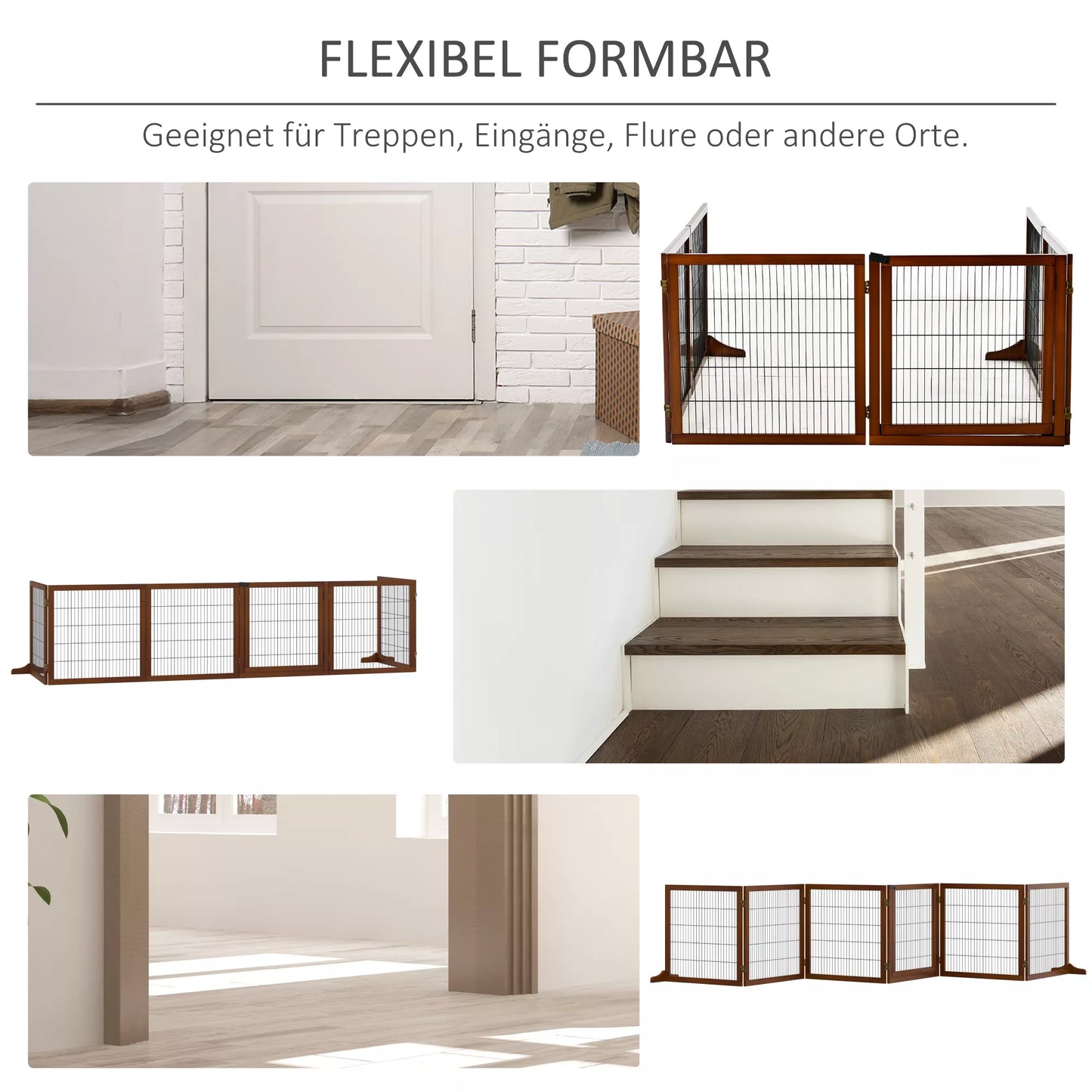 Sulenkiama tvorelė šunims, pušies mediena, 432 x 36 x 70 cm, kavos spalvos