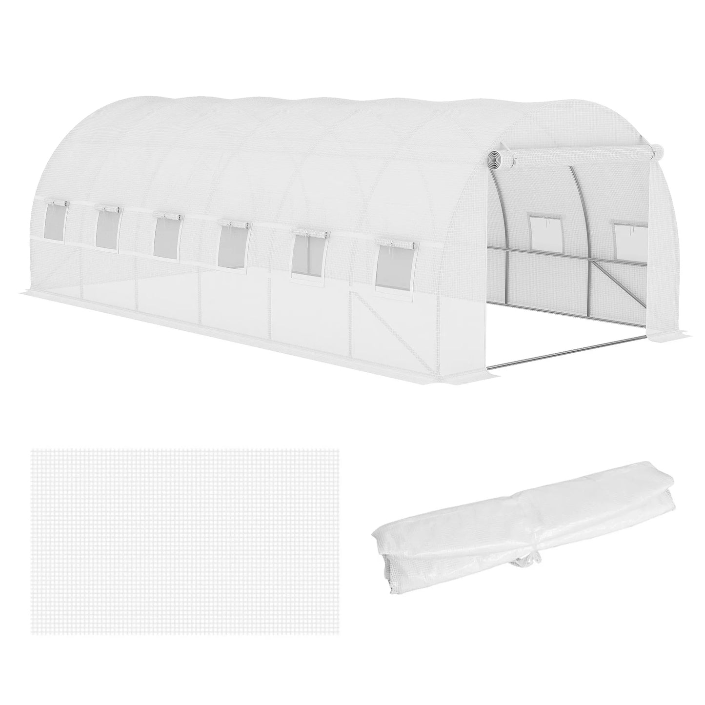 Atsarginė plėvelė 6x3x2 m šiltnamiui, tvirta, atspari plyšimui, 12 langų, durys, žalia