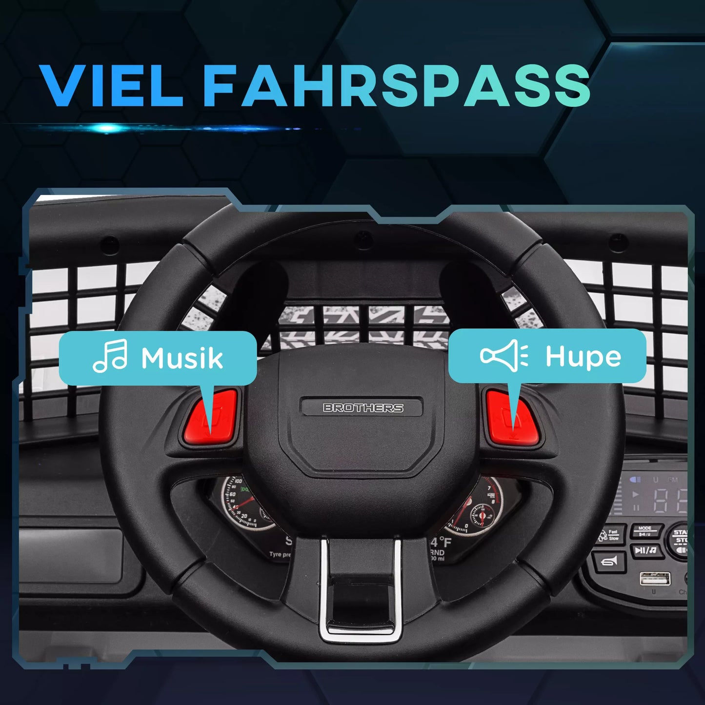 Vaikiškas elektrinis automobilis su švelnia pakaba, valdomas nuotoliniu būdu, LED žibintais, garso signalu, 12V varikliais, pagamintas iš plastiko ir metalo, baltos spalvos