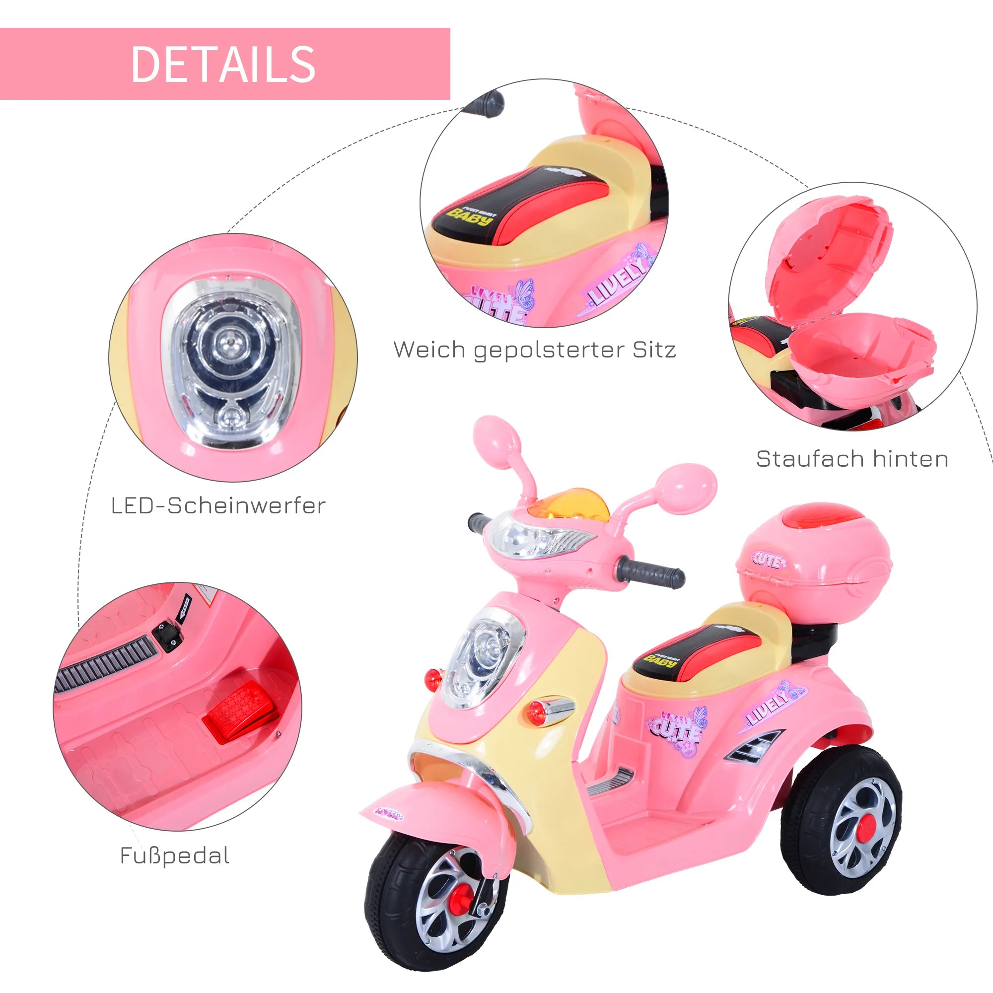 Vaikiškas elektrinis motociklas, 3–5 metų vaikams, rožinis