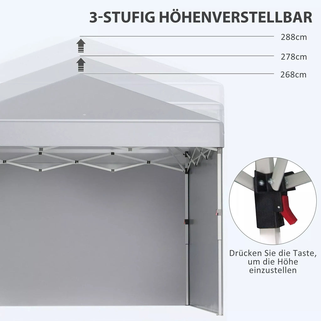 Sulankstomas paviljonas, dvi šoninės sienos, nešimo krepšys, plieninis rėmas, šviesiai pilkos spalvos, 3 x 3 x 2,7 m