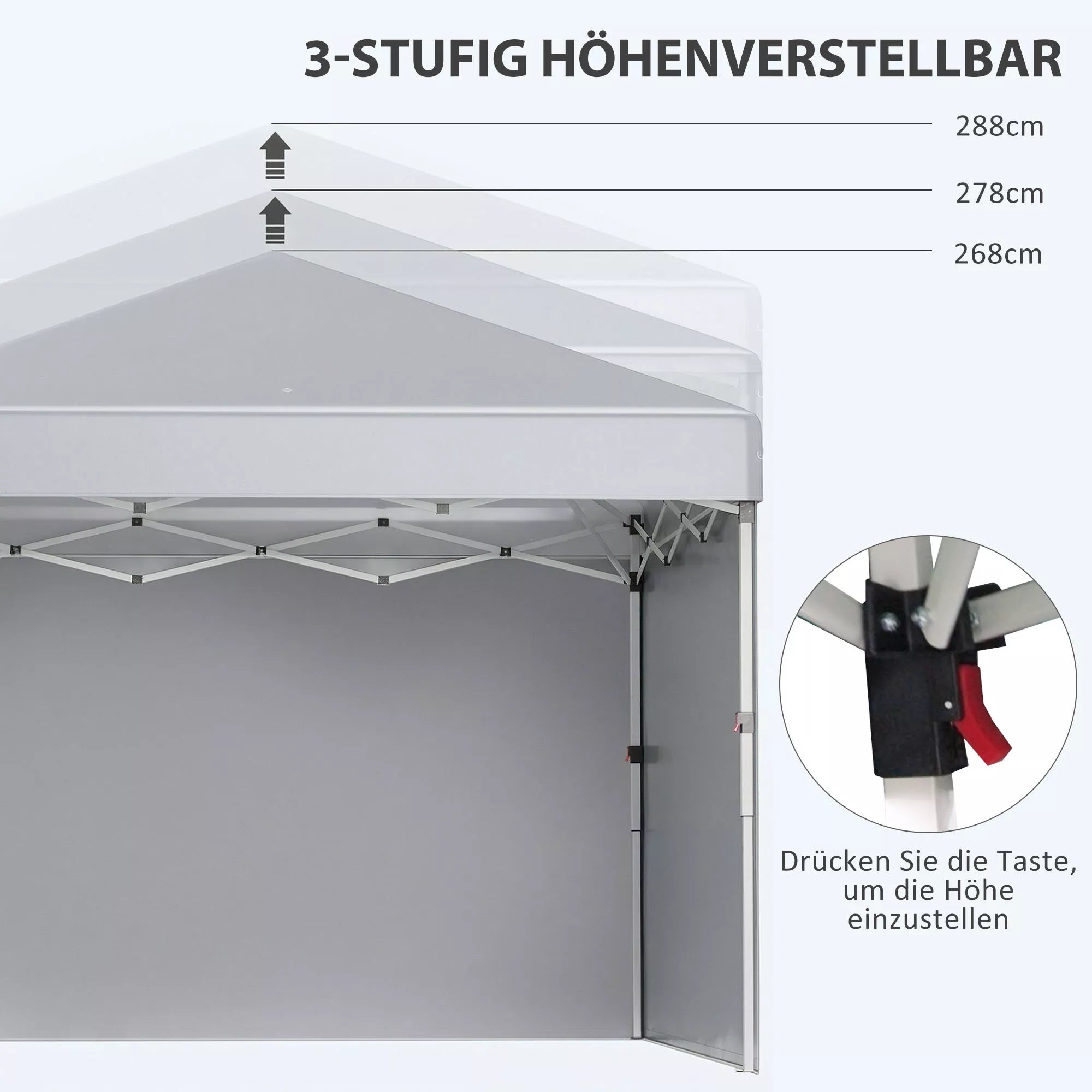 Sulankstomas paviljonas, dvi šoninės sienos, nešimo krepšys, plieninis rėmas, šviesiai pilkos spalvos, 3 x 3 x 2,7 m