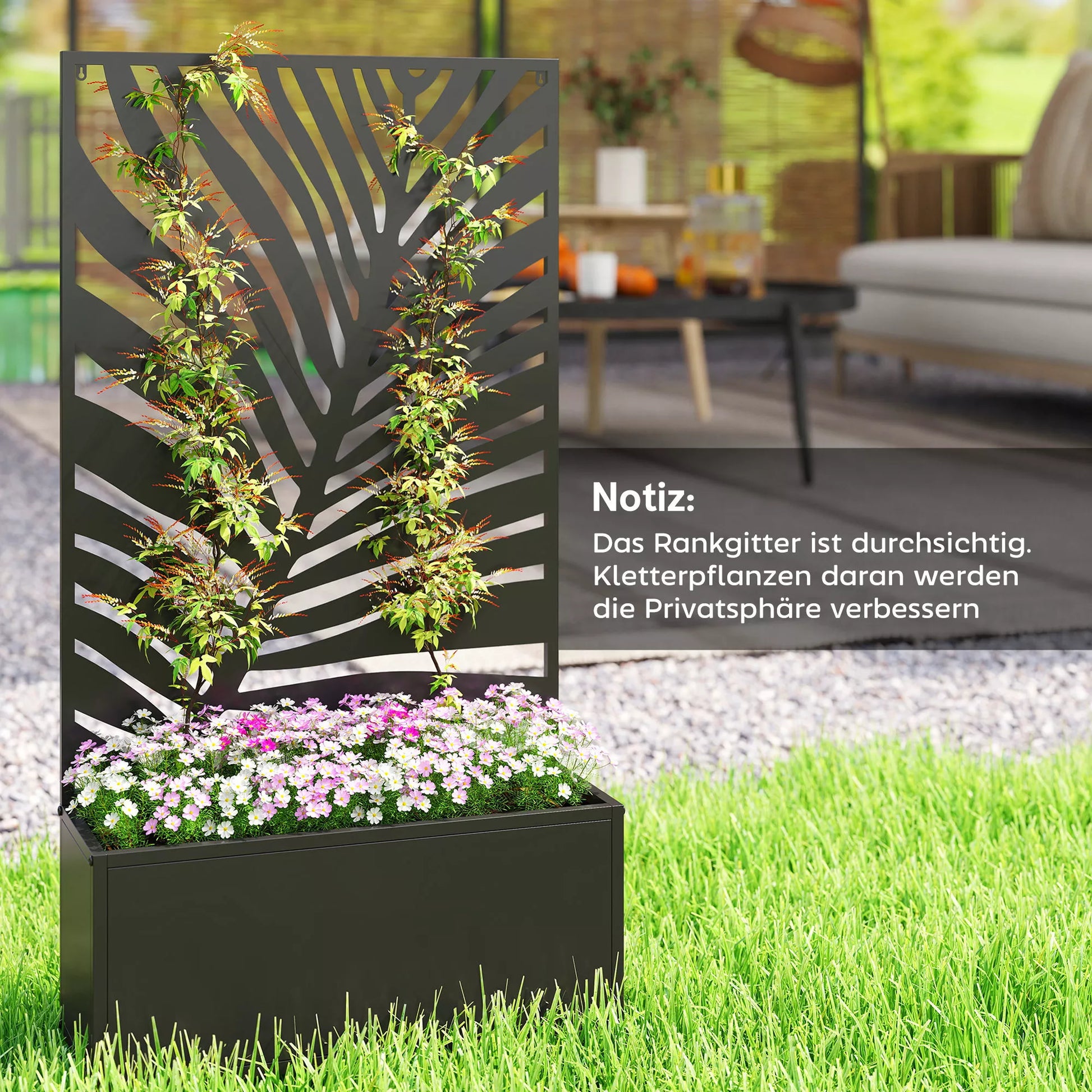 Aukštas gėlių dėžė su apsauga nuo smulkmenų Gėlių vazonas Metalinė gėlių dėžė, sodo grotelės 61 x 23 x 113 cm