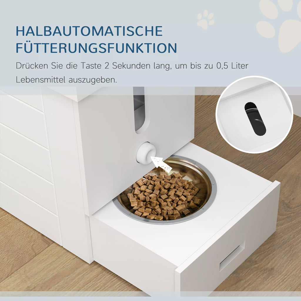 PawHut 2-in-1 paaukštintas šunų dubenėlis, reguliuojamo aukščio maisto dubenėlis su stovu, 2 x 2L nerūdijančio plieno dubenėliai, baltas