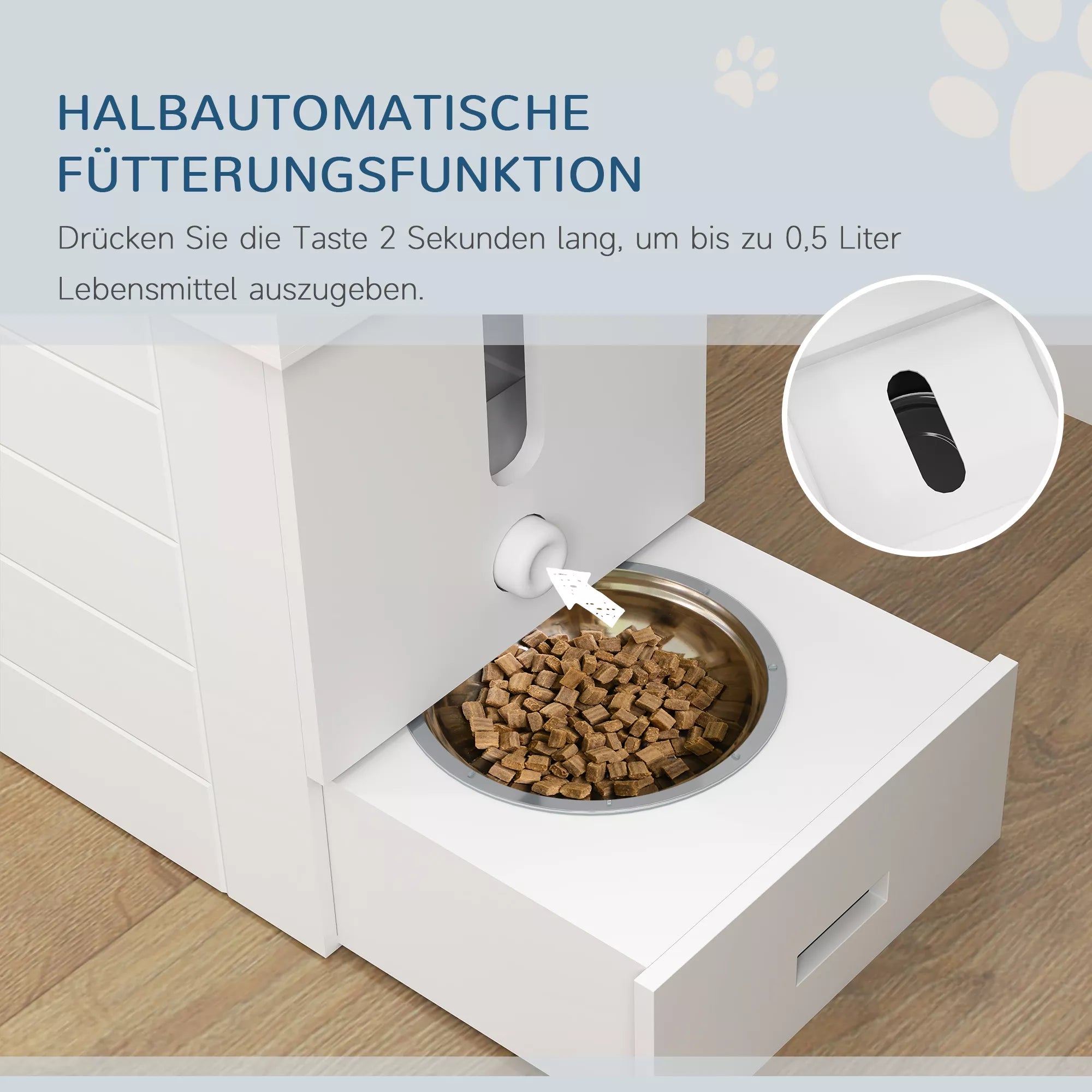 PawHut 2-in-1 paaukštintas šunų dubenėlis, reguliuojamo aukščio maisto dubenėlis su stovu, 2 x 2L nerūdijančio plieno dubenėliai, baltas