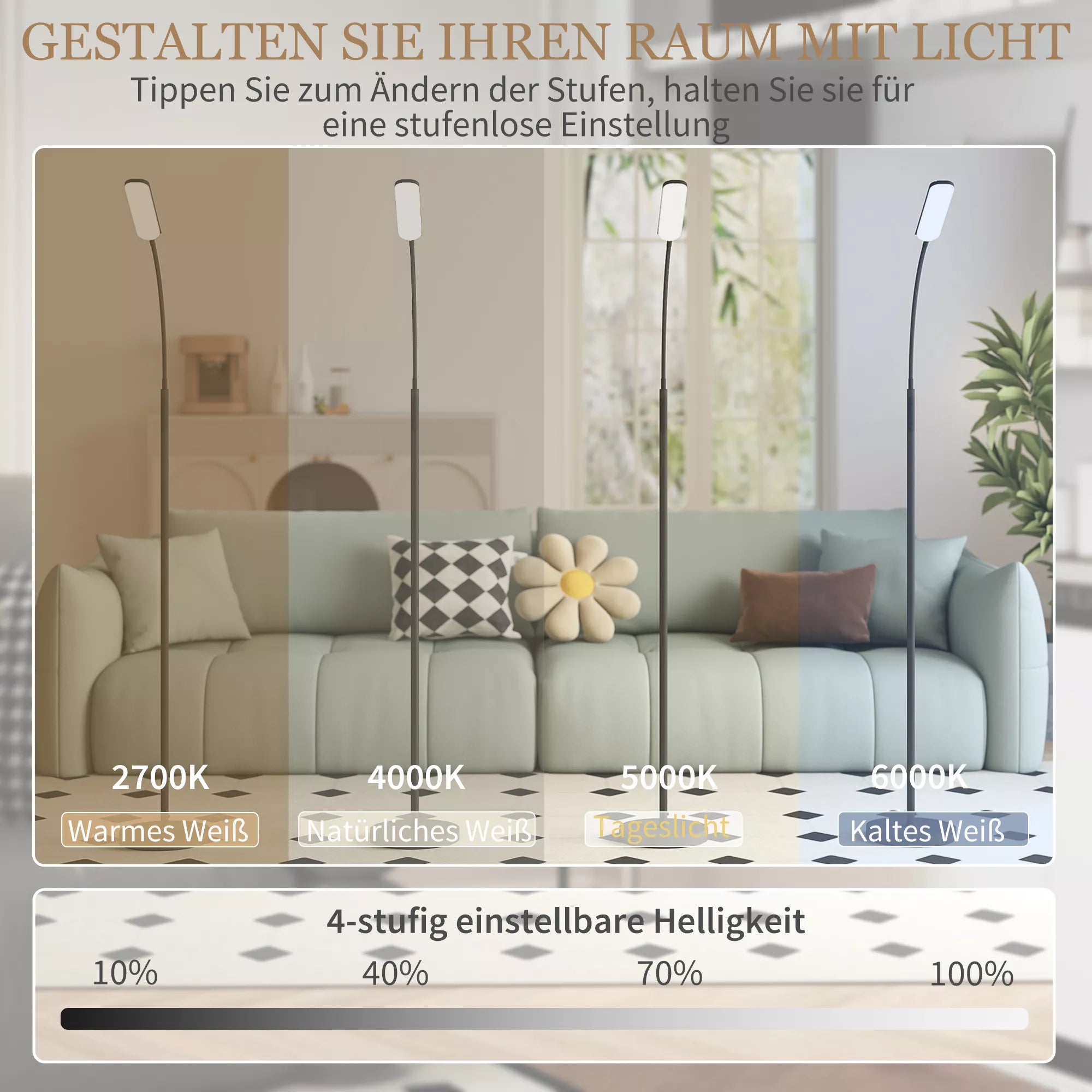 HOMCOM LED grindinis šviestuvas, 5 režimai, atminties funkcija, reguliuojamas ryškumas, plienas, juodas