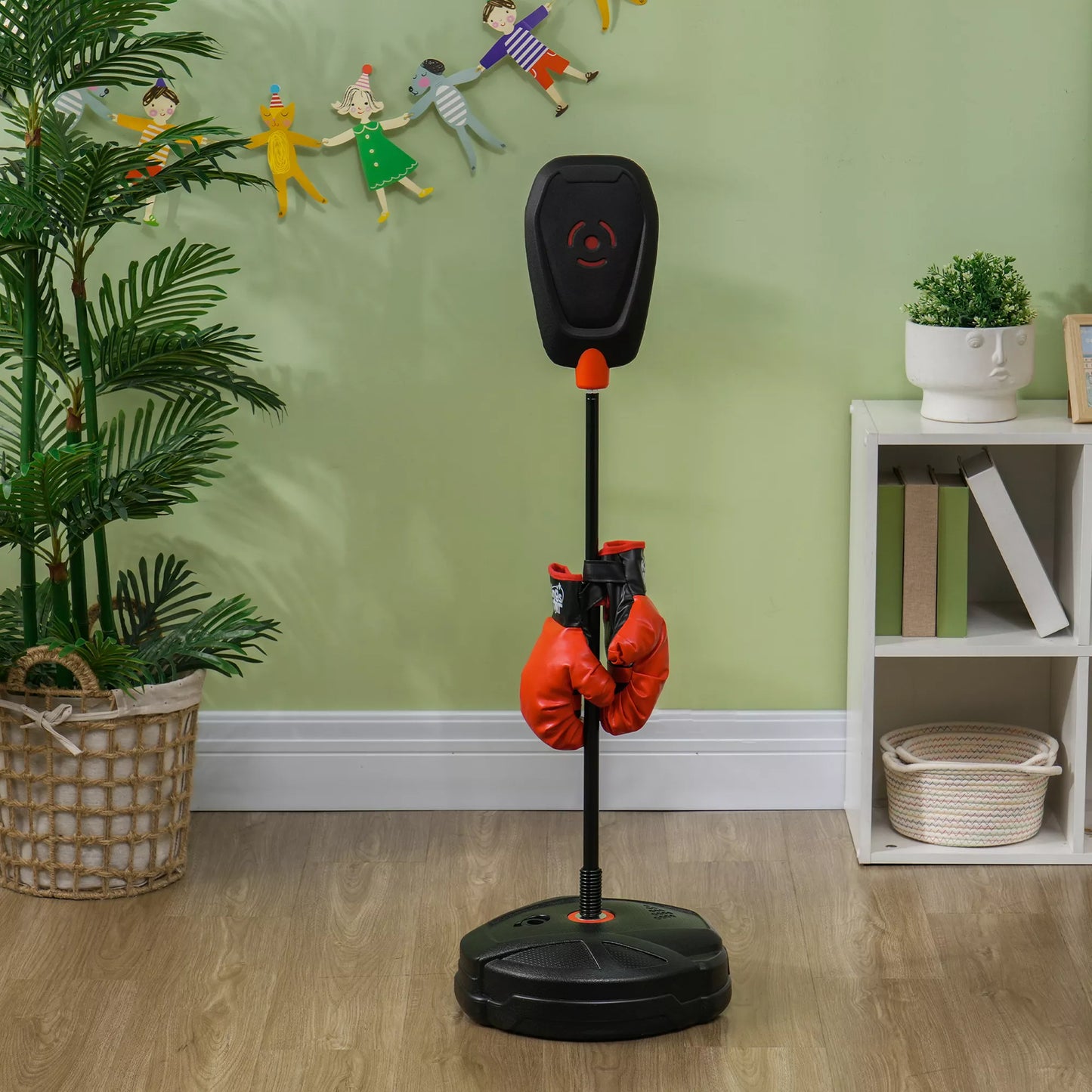 Pastatomas bokso maišų rinkinys vaikams, reguliuojamas aukštis, su bokso pirštinėmis, užpildoma bazė, Ø34 x 88-124H cm, Juodas