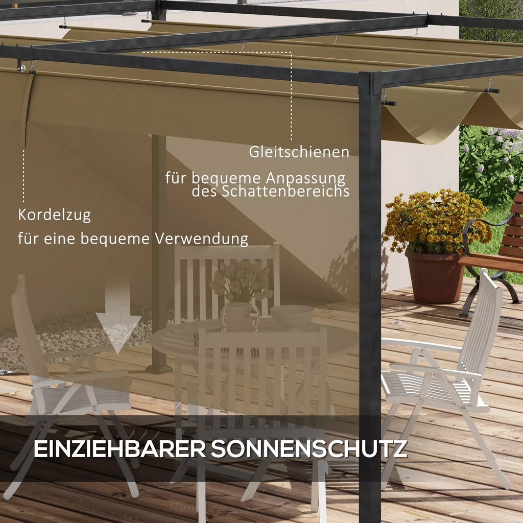 Pergola, tvirta saulės apsauga sodui, balkonui, terasai, pagaminta iš metalo ir plastiko, atspari UV spinduliams ir vandeniui, chaki spalvos