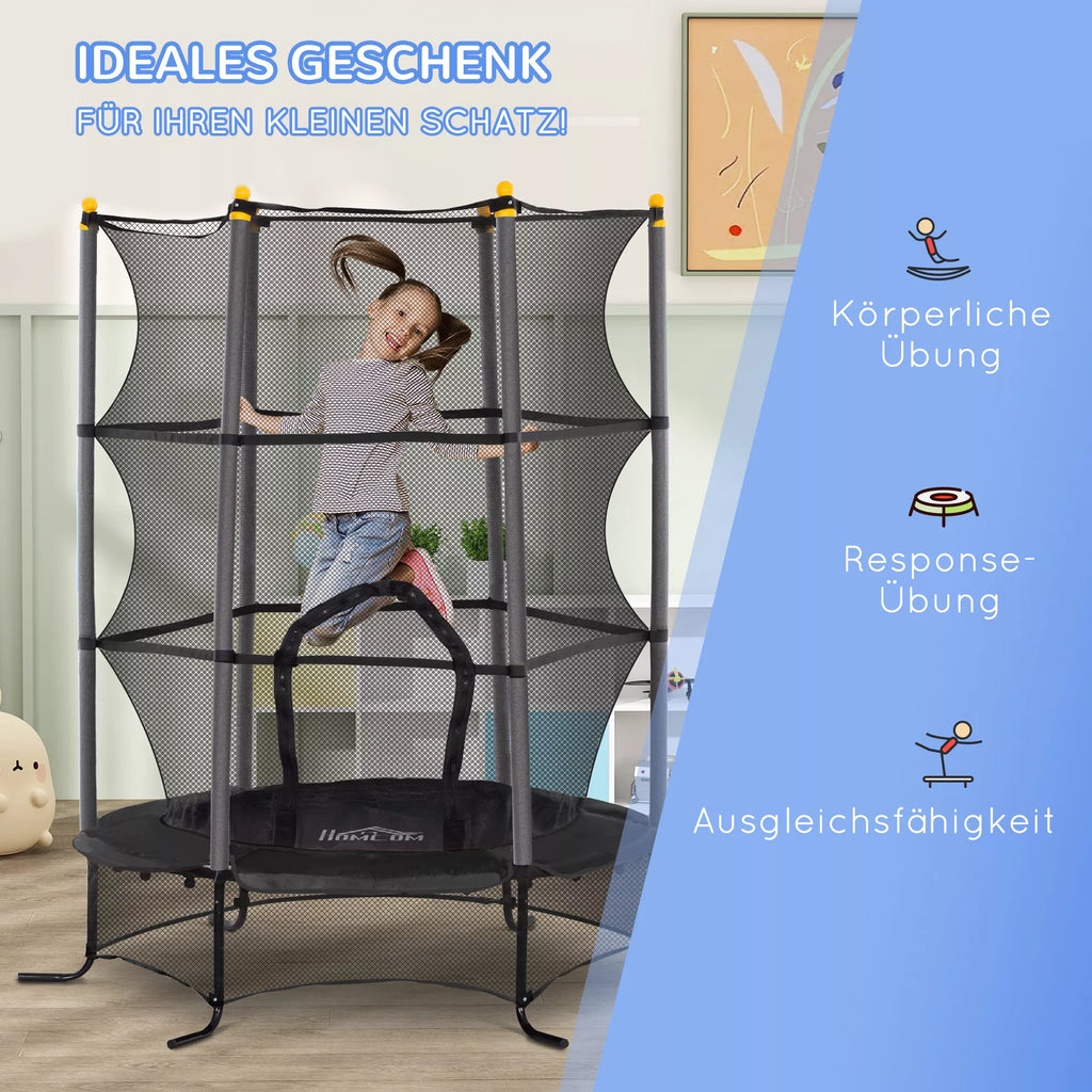 Trampolinas vaikams, Ø163 cm, su apsauginiu tinklu, vidaus ir lauko naudojimui, apkrova iki 50 kg, plienas, plastikas, juodas