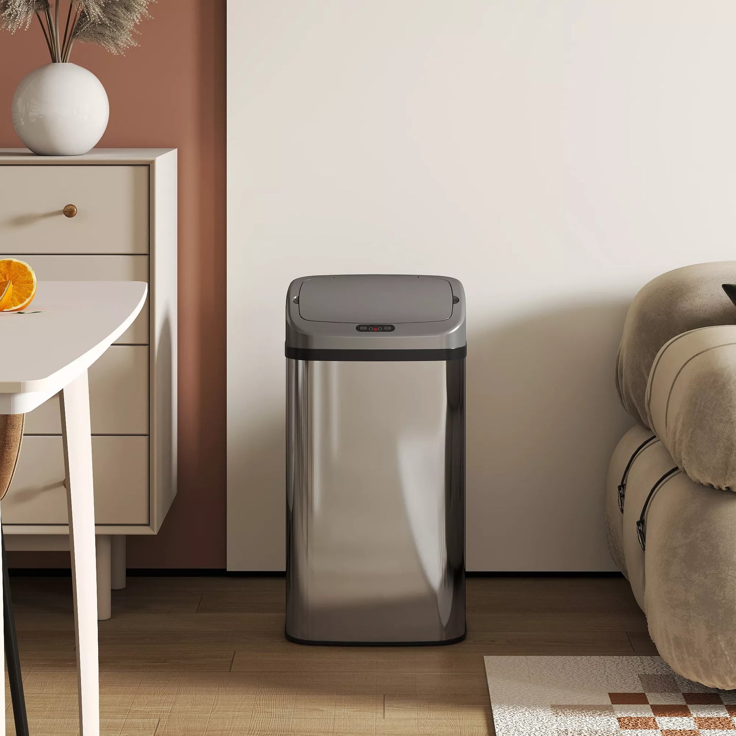 48 L Sensorinis šiukšliadėžė virtuvei ar biurui, automatinio uždarymo funkcija, nerūdijančio plieno, sidabro spalvos