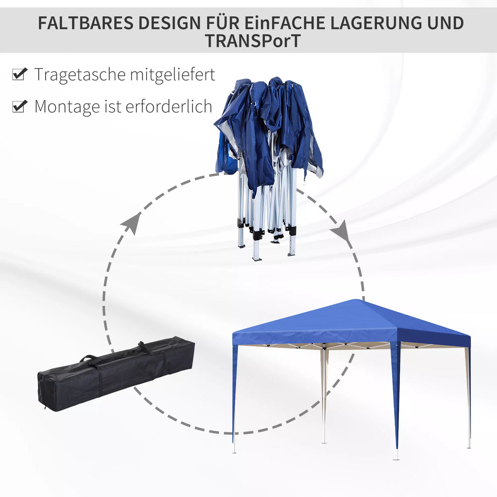 Paviljonas, 2,95 x 2,95 m Pop-Up sulankstomas paviljonas, sodo paviljonas, vakarėlių palapinė, UV apsauga, plienas + Oxford audinys, mėlynas