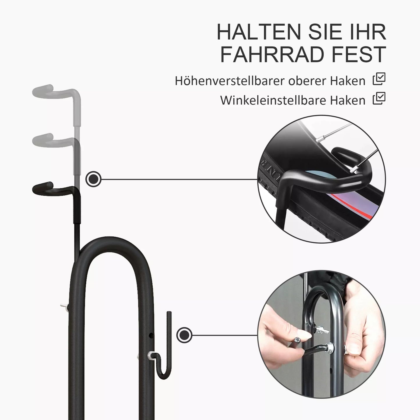 Dviračio stovas, vertikalus/horizontalus, 24-29" ir 700c ratams, 41 x 41 x 76-121cm, plienas, juodas