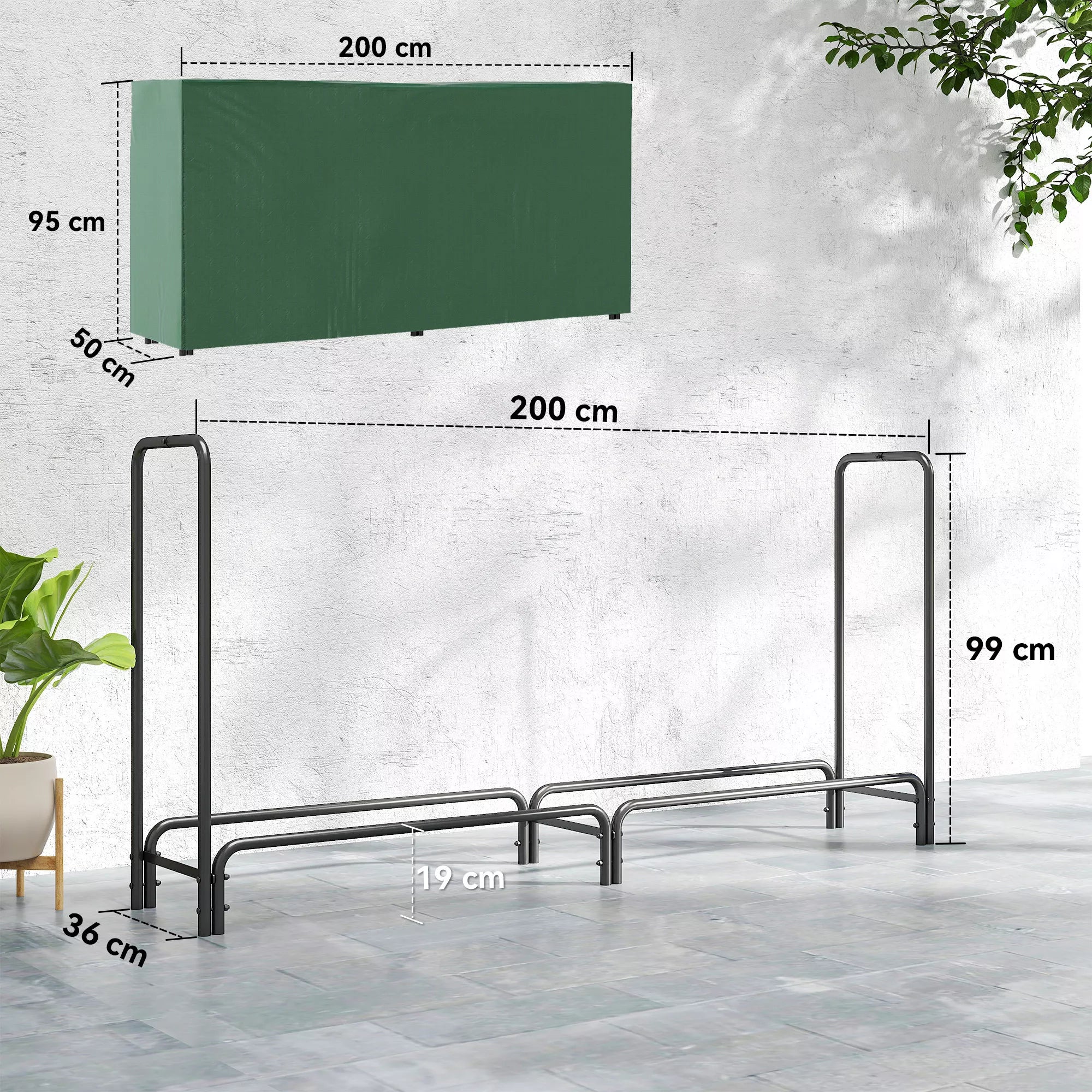 Malkų stovas, 0,6 m³, su dangčiu, milteliais dengtas metalas, iki 200 kg, juodas/tamsiai žalias