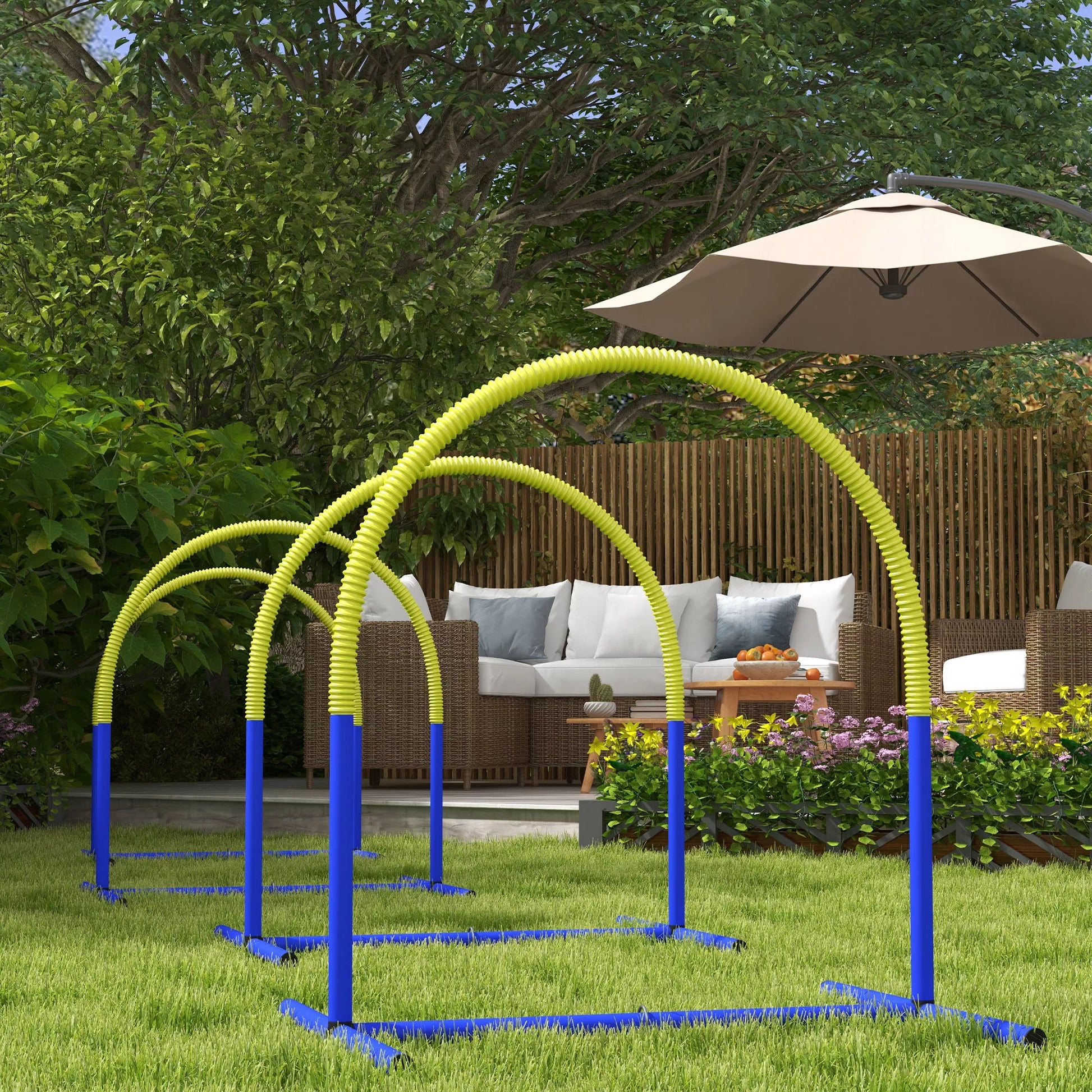 Agility rinkinys šunims, šunų dresūrai, 4 lankai, pradedantiesiems, su nešiojimo krepšiu, mėlynas+geltonas, 88 x 64 x 95cm