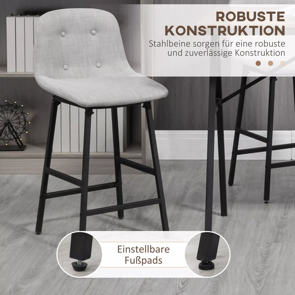 Industrinis baro stalo komplektas su 4 minkštomis baro kėdėmis – šviesiai pilka 120x60x91 cm
