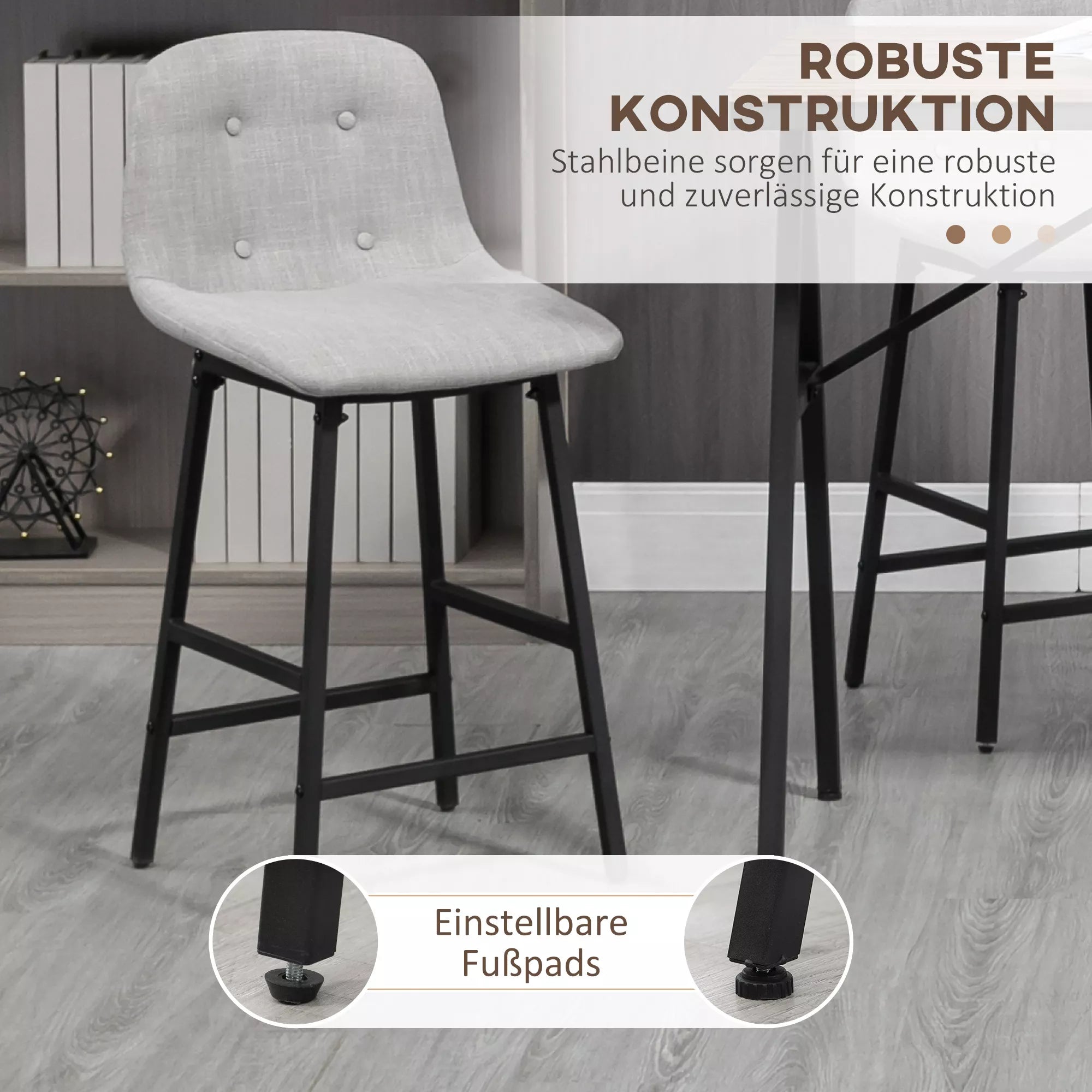 Industrinis baro stalo komplektas su 4 minkštomis baro kėdėmis – šviesiai pilka 120x60x91 cm