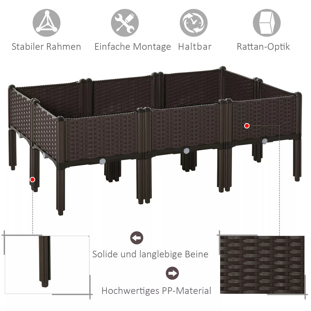 Aukštas 6 dalių sodinimo dėžė su drenažo skylėmis Rotango išvaizdos gėlių dėžė DIY Ruda 40 x 40 x 44 cm