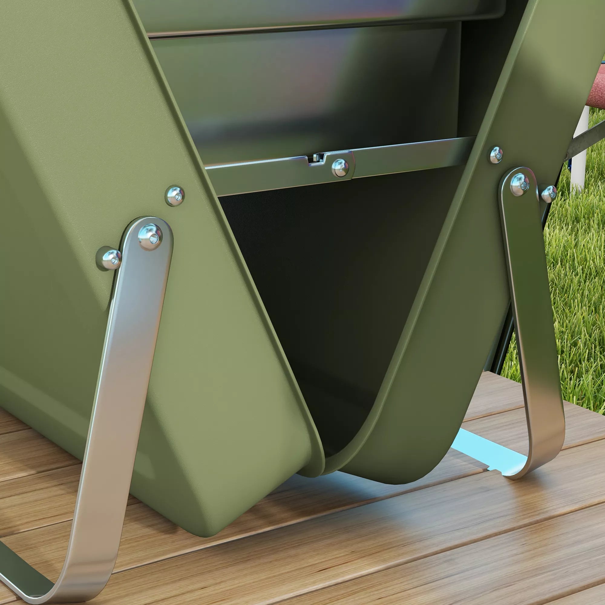 Lauko grilis, mini anglies grilis, sulankstomas, su anglies dėklu ir pelenų surinkimo dėklu, metalinis korpusas, žalias