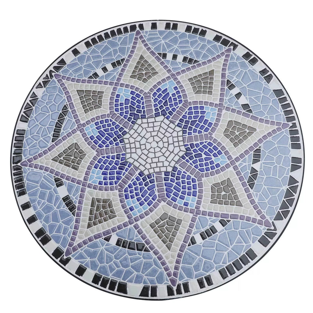 Sodo stalas Ø60 x H71cm, atsparus oro sąlygoms balkono stalas pagamintas iš metalo, lauko valgomojo stalas, kempingo staliukas, apvalus terasos stalas sodui, terasai, balkonui Mėlynas+Baltas