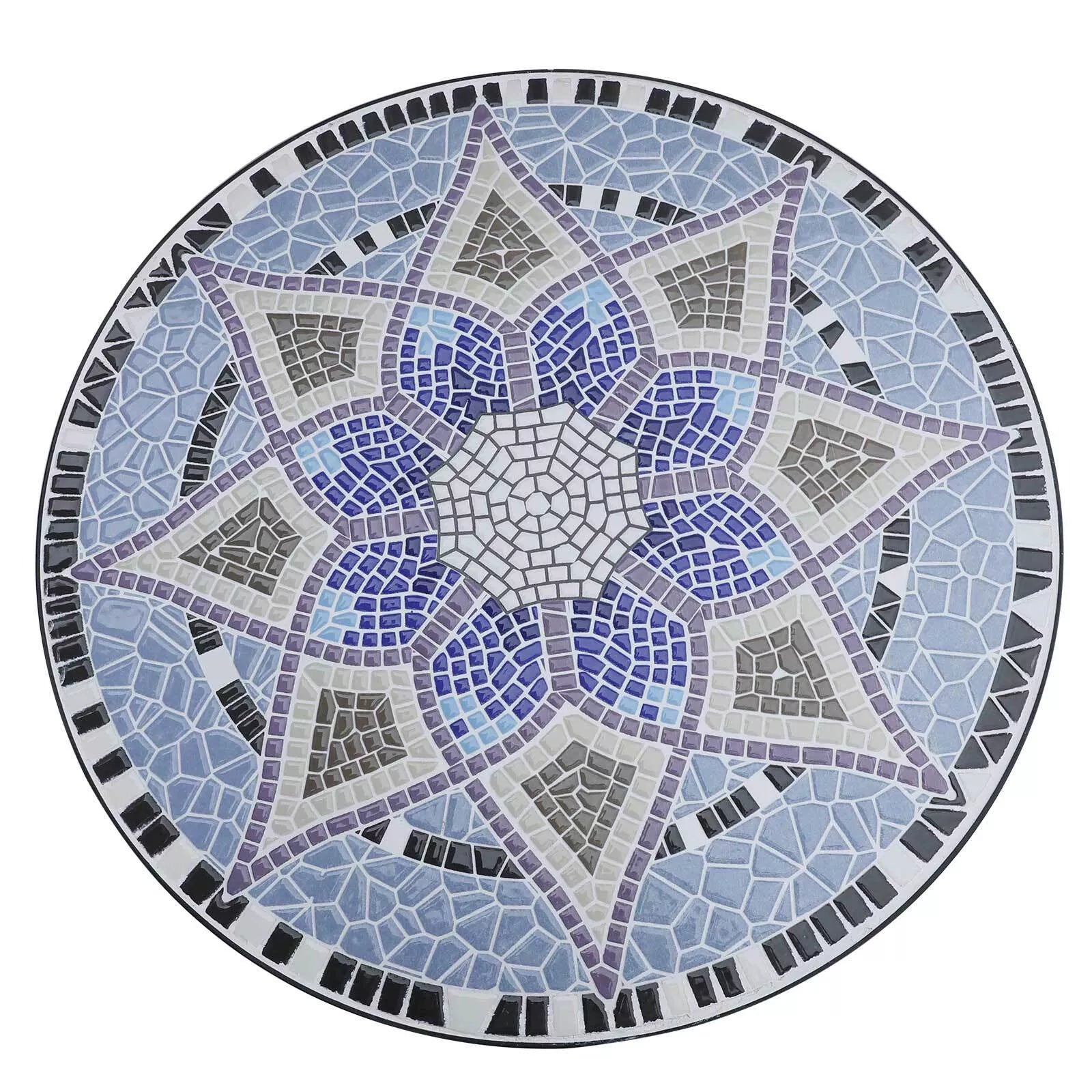Sodo stalas Ø60 x H71cm, atsparus oro sąlygoms balkono stalas pagamintas iš metalo, lauko valgomojo stalas, kempingo staliukas, apvalus terasos stalas sodui, terasai, balkonui Mėlynas+Baltas