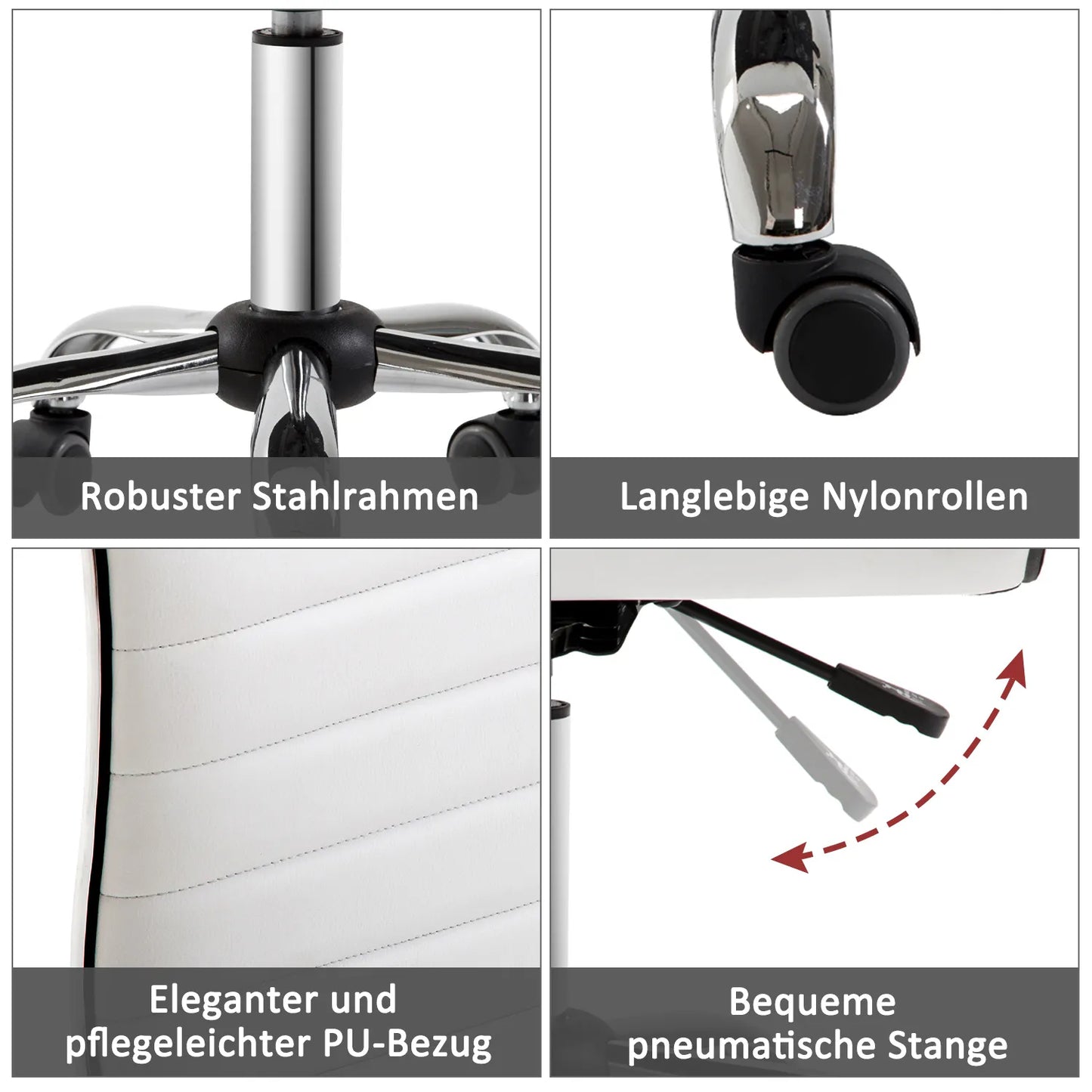 Kirpyklos kėdė, Salono kėdė su atlošu, Reguliuojamo aukščio, Plienas PU, Balta, 48 x 52 x 78-90 cm