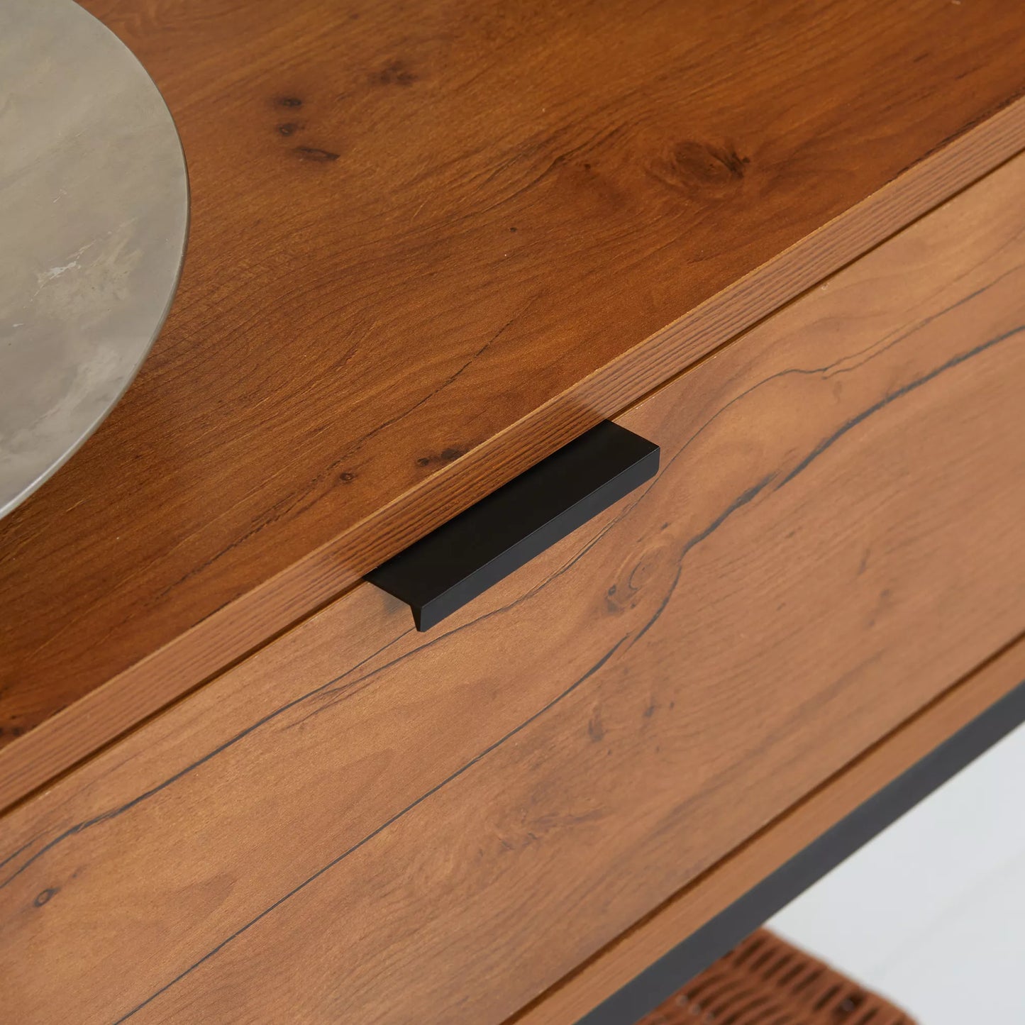 Pramoninio dizaino konsolė, pagalbinis staliukas, bufetas, 1 stalčius, ruda + juoda